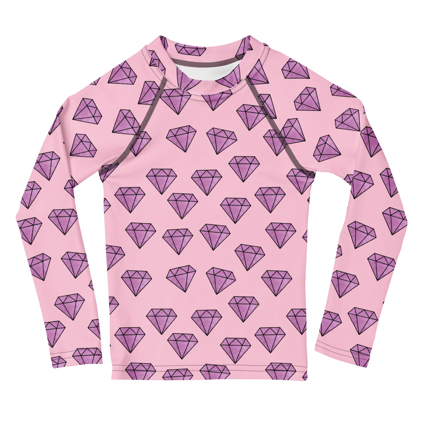 Girls Purple Diamonds Long Sleeve Rash Guard Swim Shirt With UPF 50+