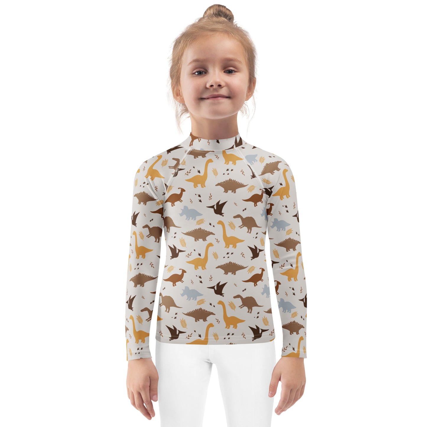 Kids Dinosaur Long Sleeve Rash Guard Swim Shirt With UPF 50+