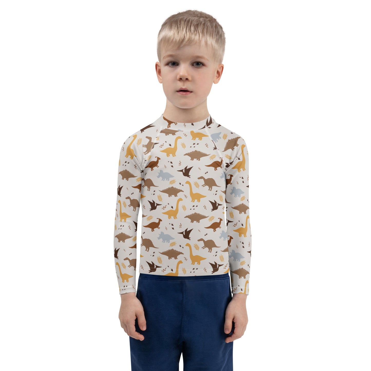 Kids Dinosaur Long Sleeve Rash Guard Swim Shirt With UPF 50+