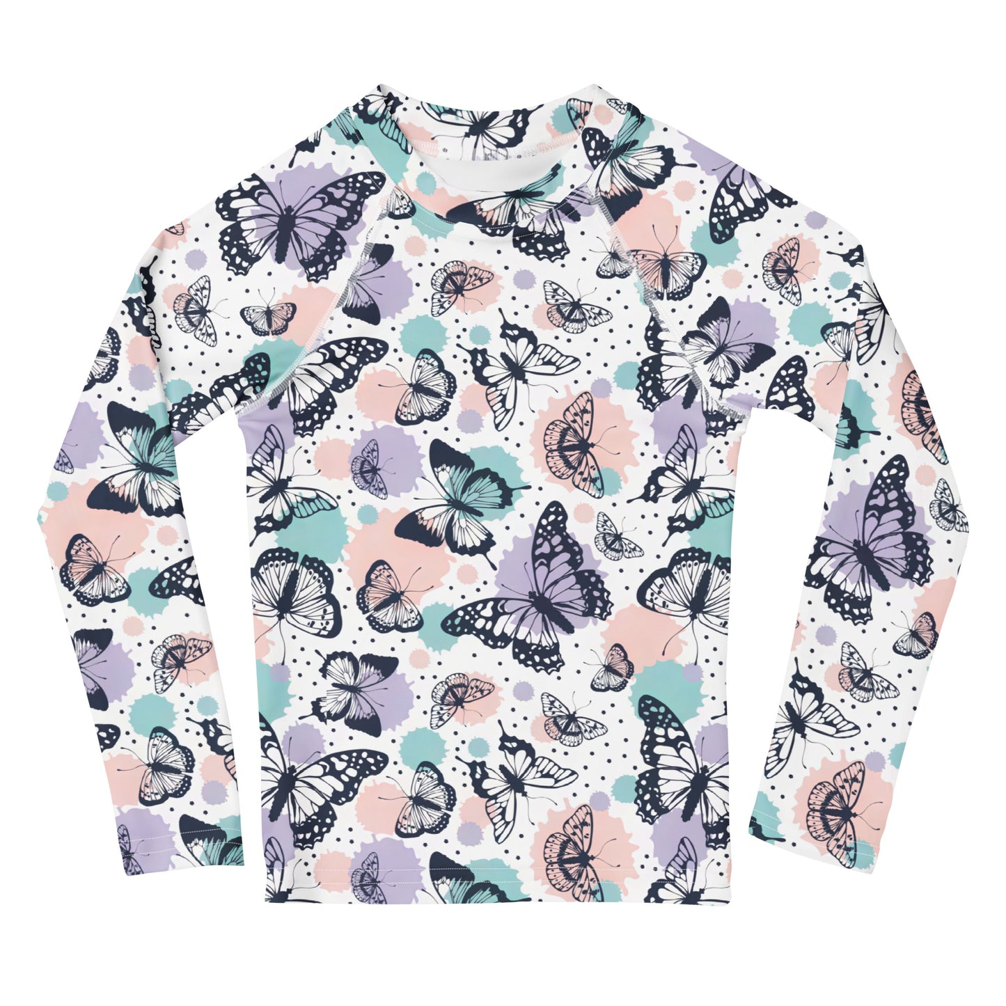 Girls Butterfly Long Sleeve Rash Guard Swim Shirt With UPF 50+