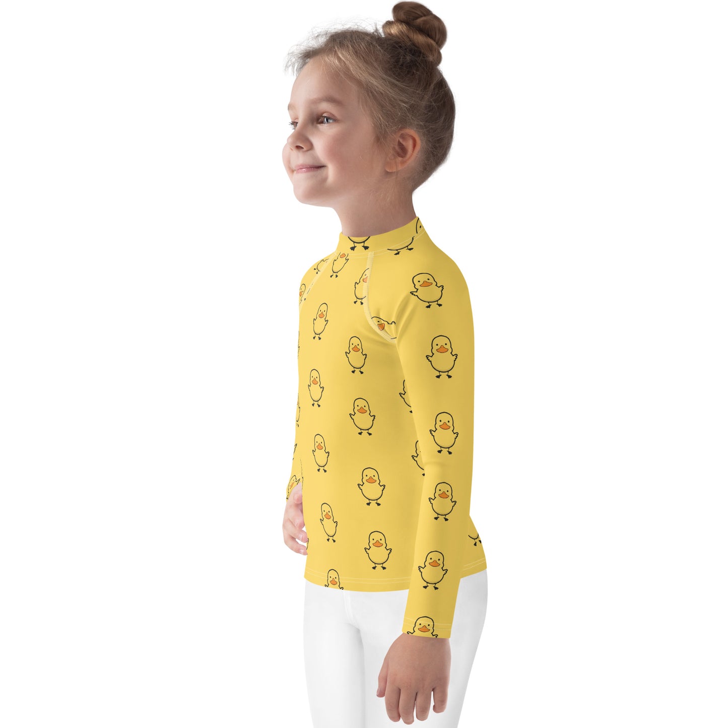Kids Long Sleeve Yellow Duck Rash Guard Swim Shirt With UPF 50+
