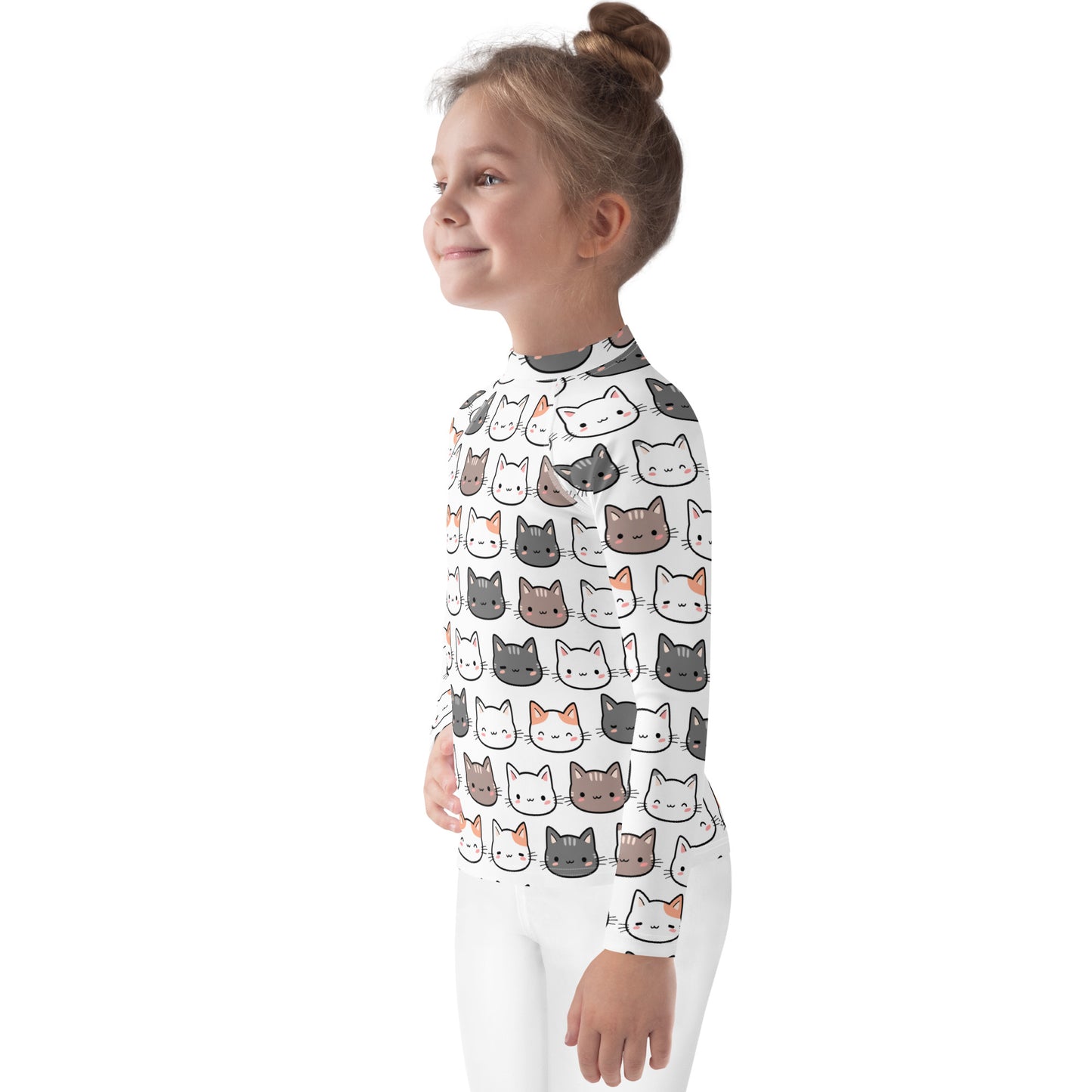 Girls Cat Long Sleeve Rash Guard Swim Shirt With UPF 50+