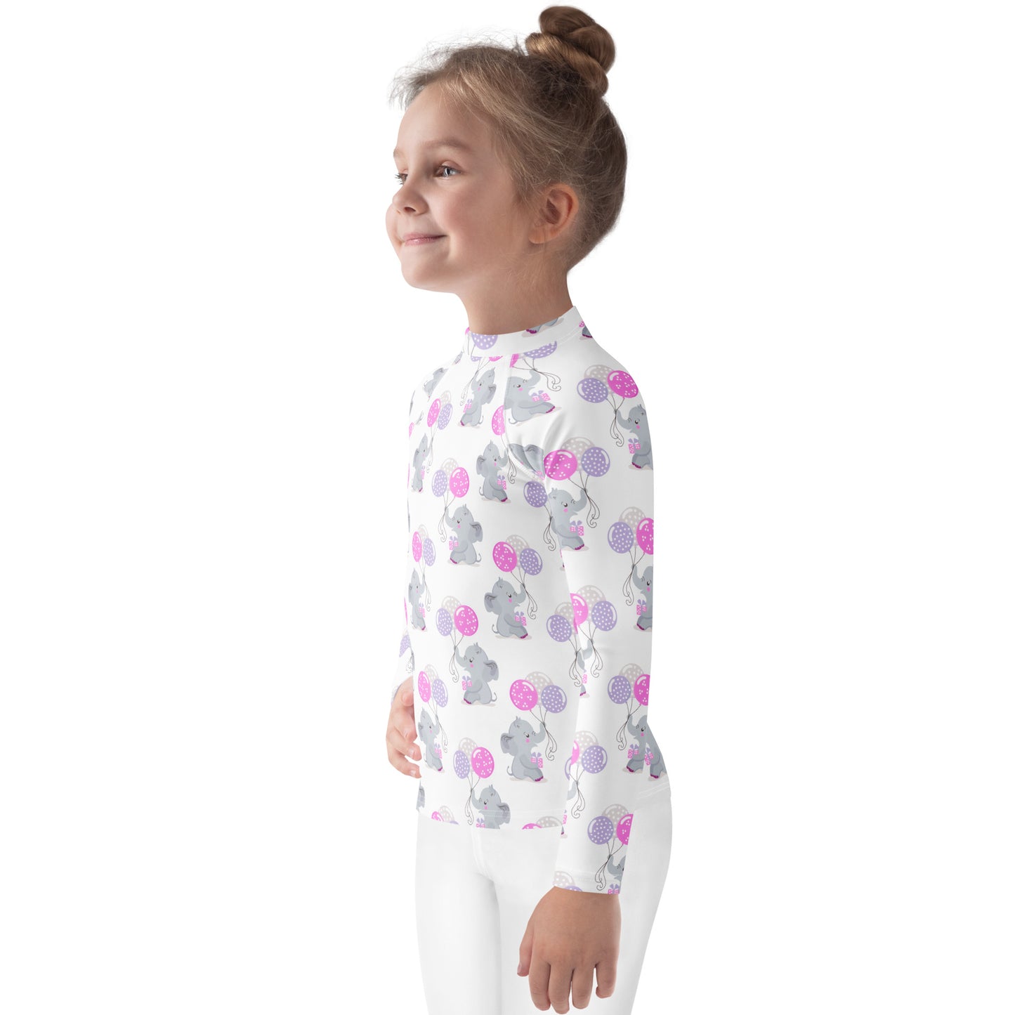 Girls Elephant Birthday Long Sleeve Rash Guard Swim Shirt With UPF 50+