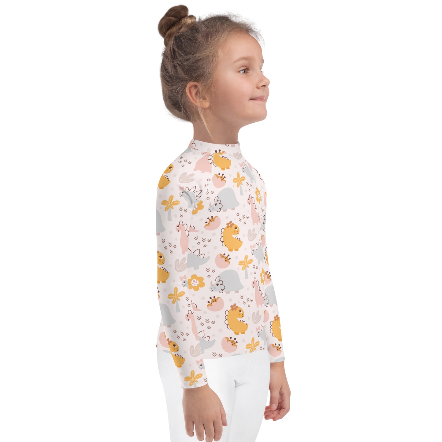 Girls Floral Dinosaur Long Sleeve Rash Guard Swim Shirt With UPF 50+