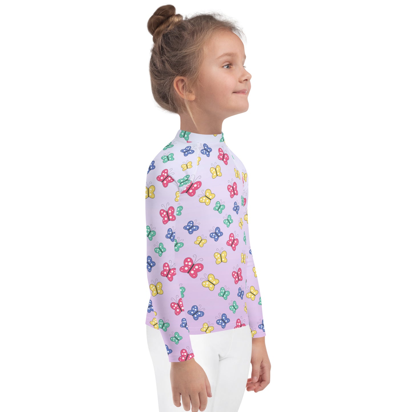 Girls Colorful Butterfly Long Sleeve Rash Guard Swim Shirt With UPF 50+