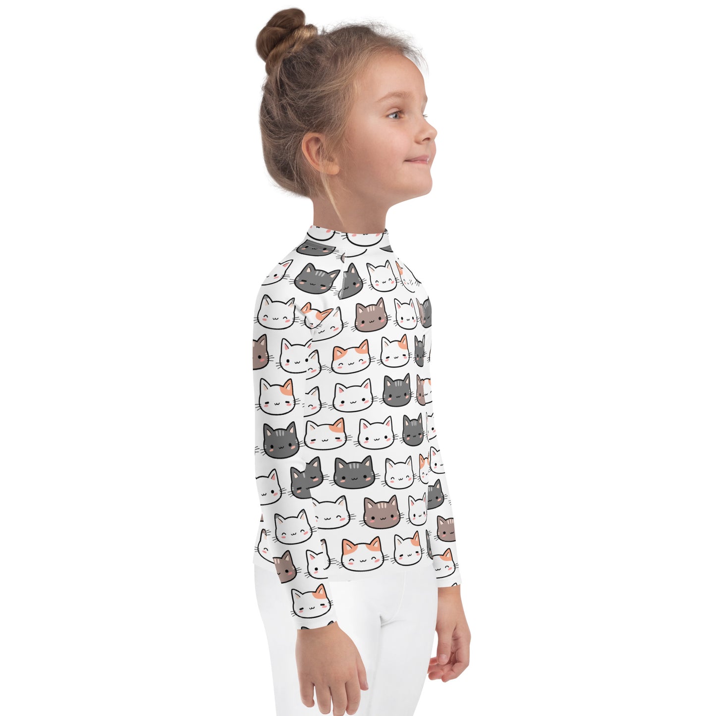 Girls Cat Long Sleeve Rash Guard Swim Shirt With UPF 50+