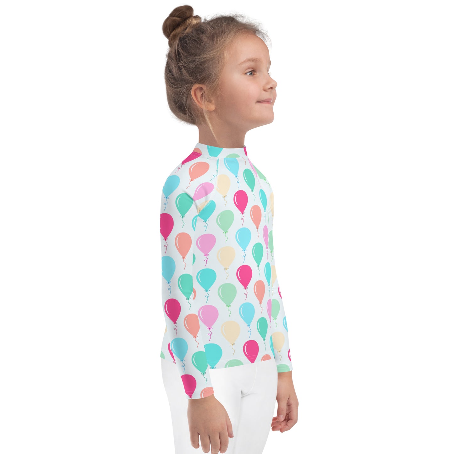 Kids Birthday Balloons Long Sleeve Rash Guard Swim Shirt With UPF 50+