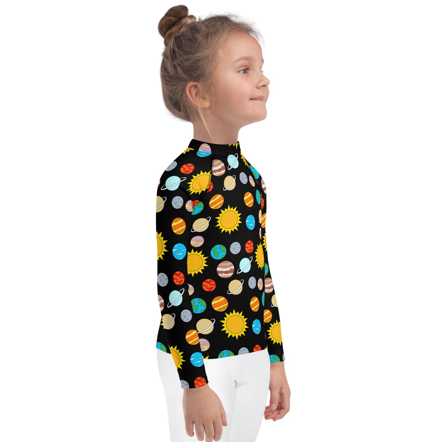 Kids Solar System Long Sleeve Rash Guard Swim Shirt With UPF 50+