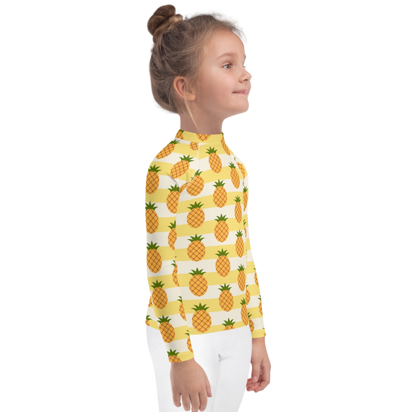 Kids Pineapple Striped Long Sleeve Rash Guard Swim Shirt With UPF 50+