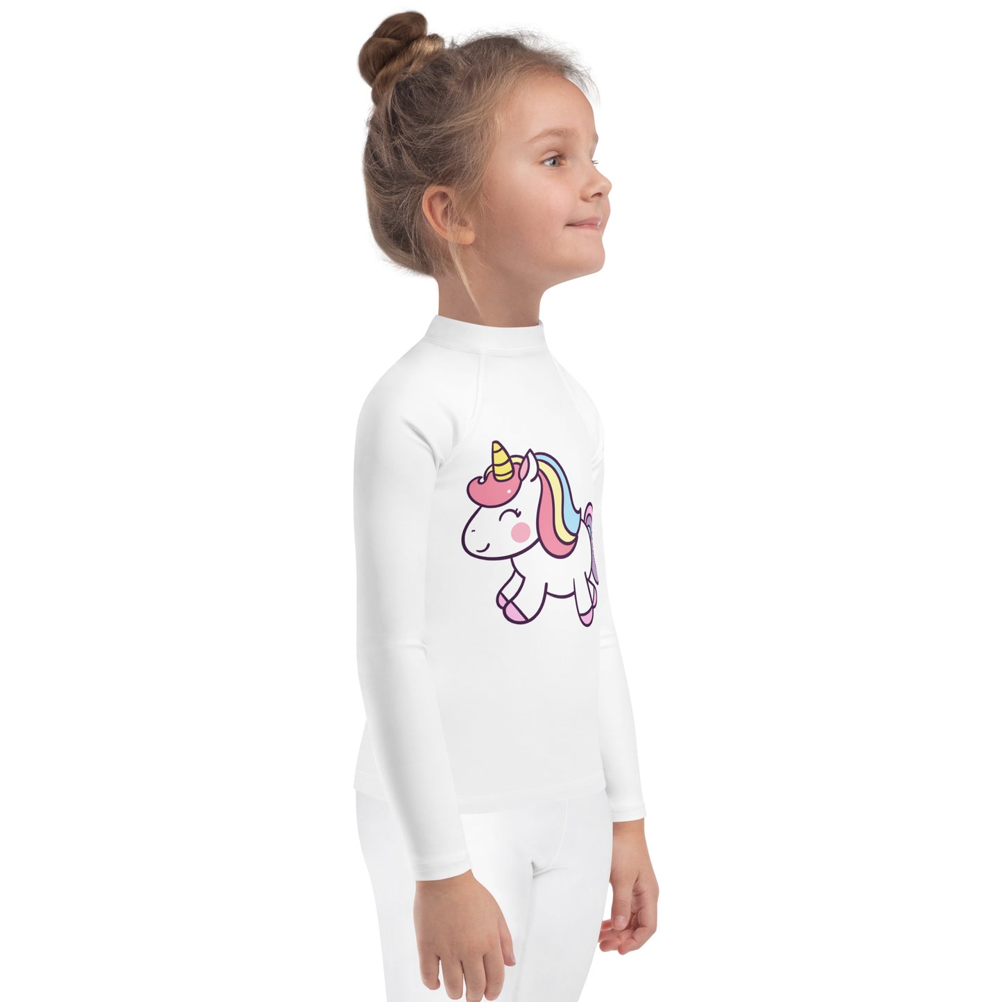 Girls Unicorn Long Sleeve Rash Guard Swim Shirt With UPF 50+