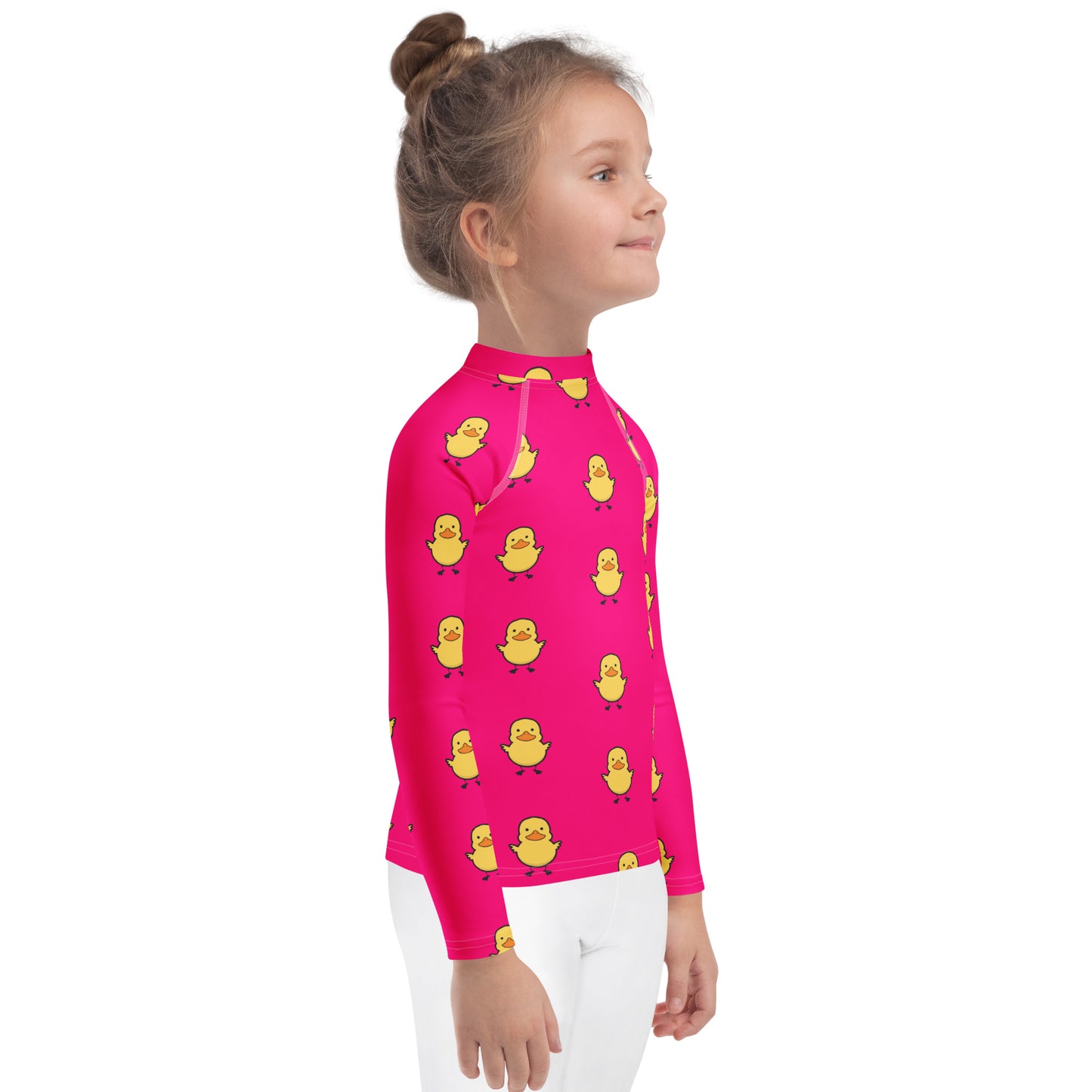 Girls Pink Rubber Duck Long Sleeve Rash Guard Swim Shirt With UPF 50+