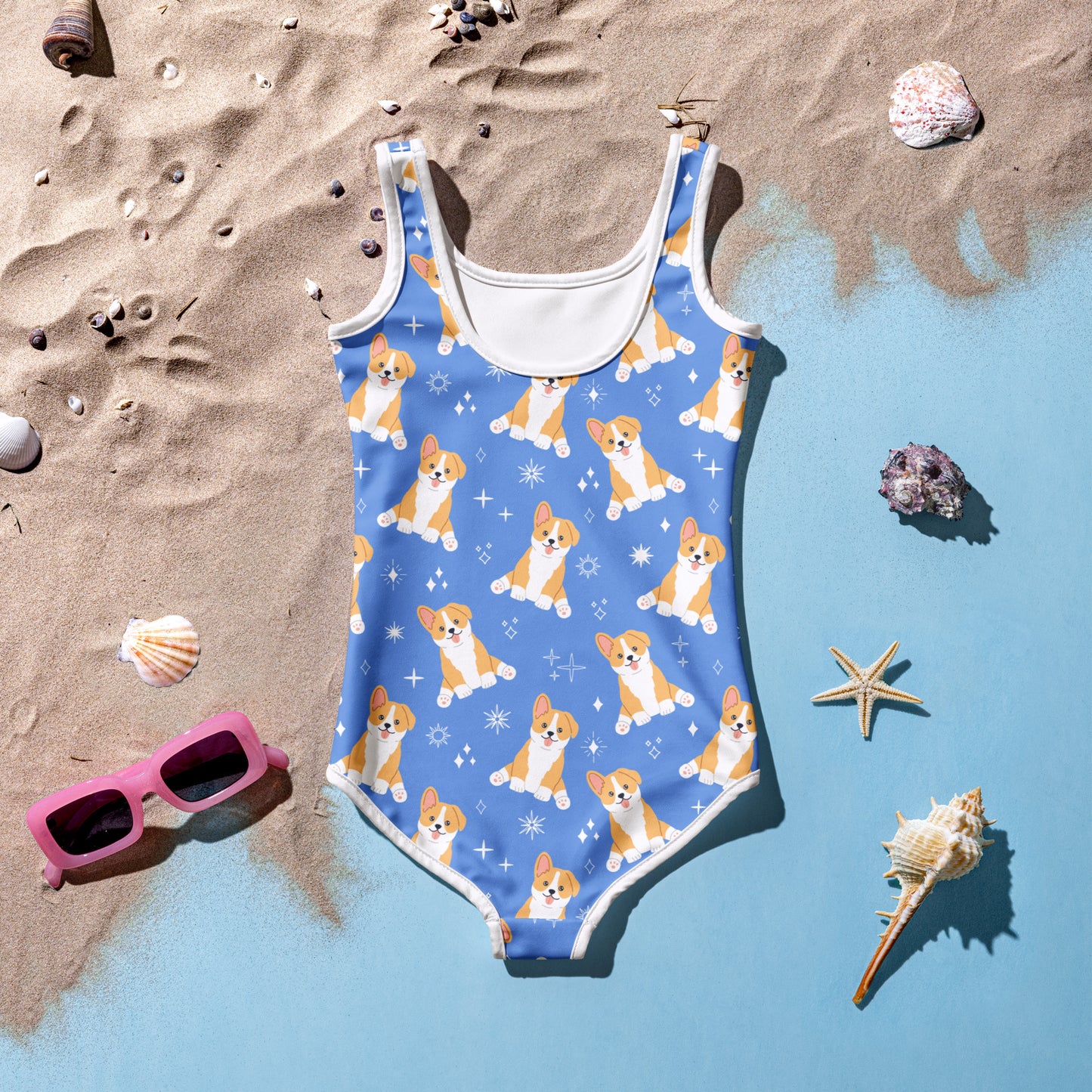 Girls Corgi Dog Buttery Soft Swimsuit With UPF 50+