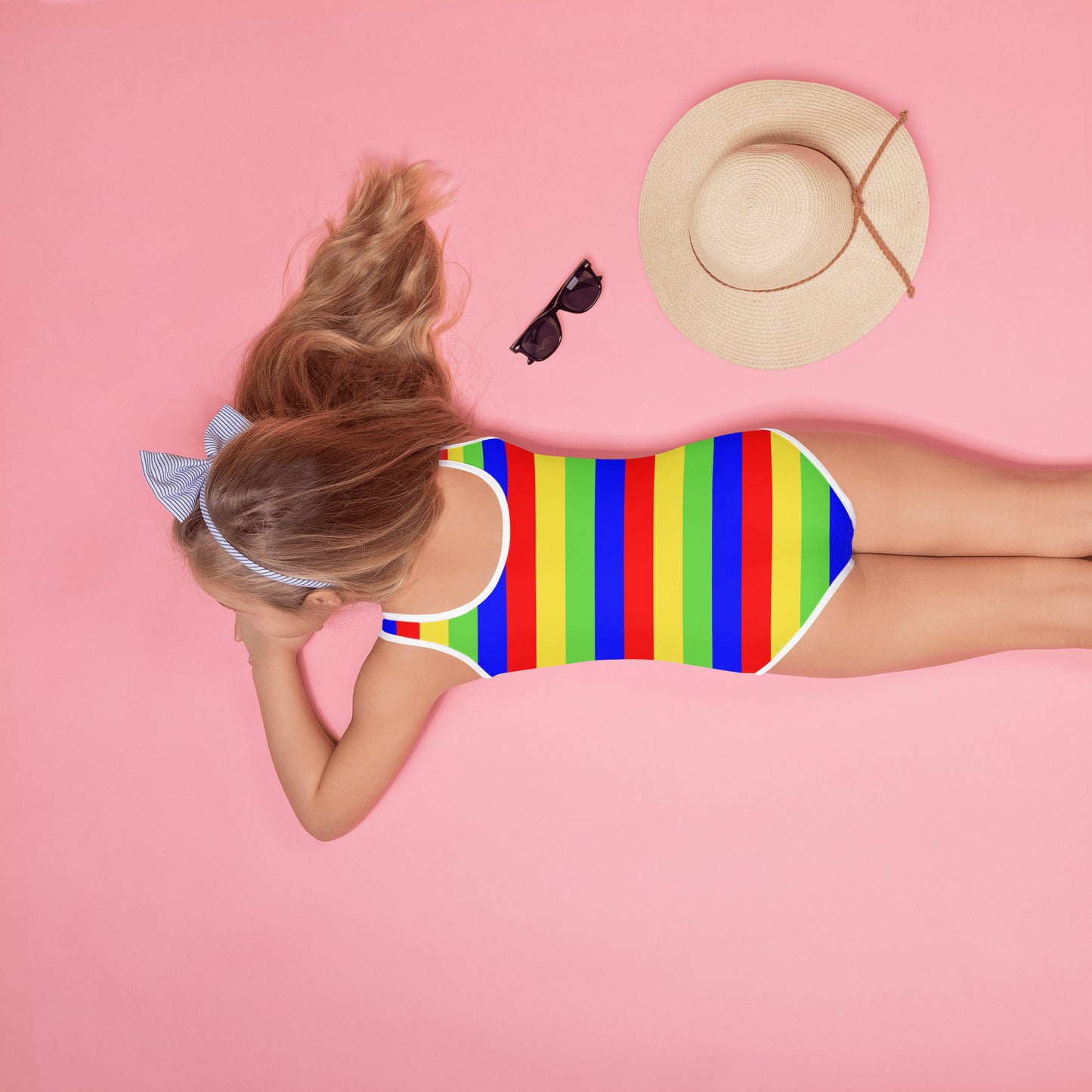 Girls Bright Stripes Buttery Soft Swimsuit With UPF 50+
