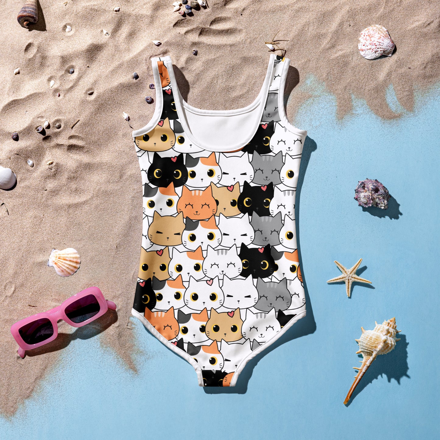 Girls Cat Themed Custom Age It's My Birthday Swimsuit