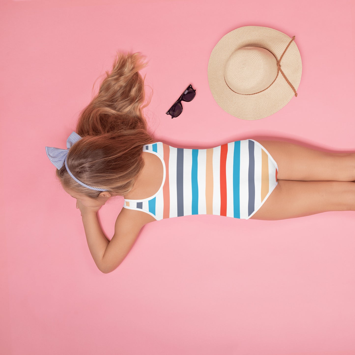 Girls Coastal Stripes Buttery Soft Swimsuit With UPF 50+
