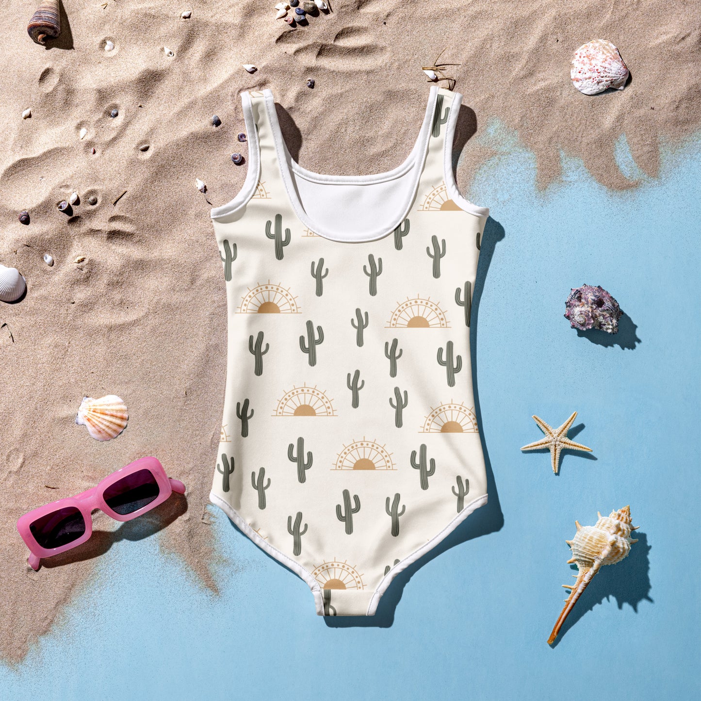 Girls Cactus Desert Sunrise Buttery Soft Swimsuit With UPF 50+