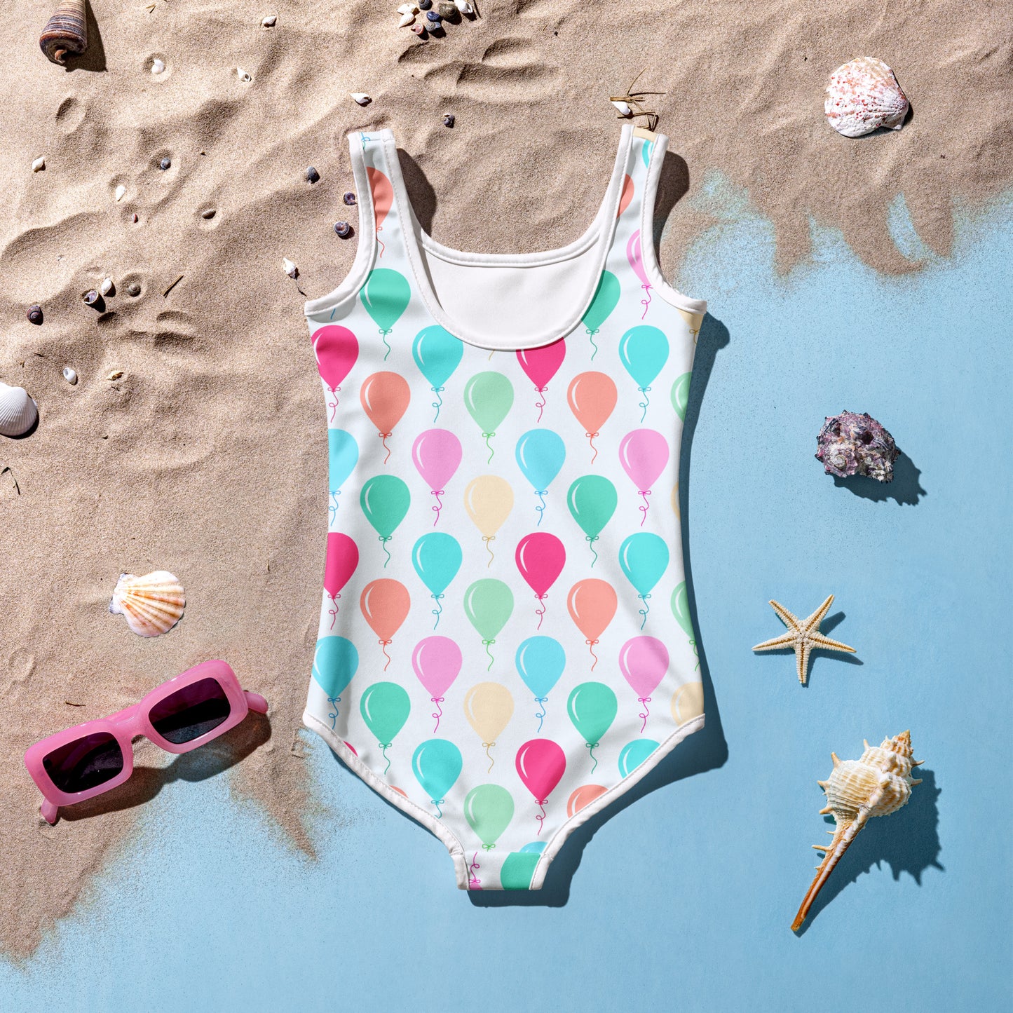 Girls Rainbow Balloon Custom Age It's My Birthday Swimsuit