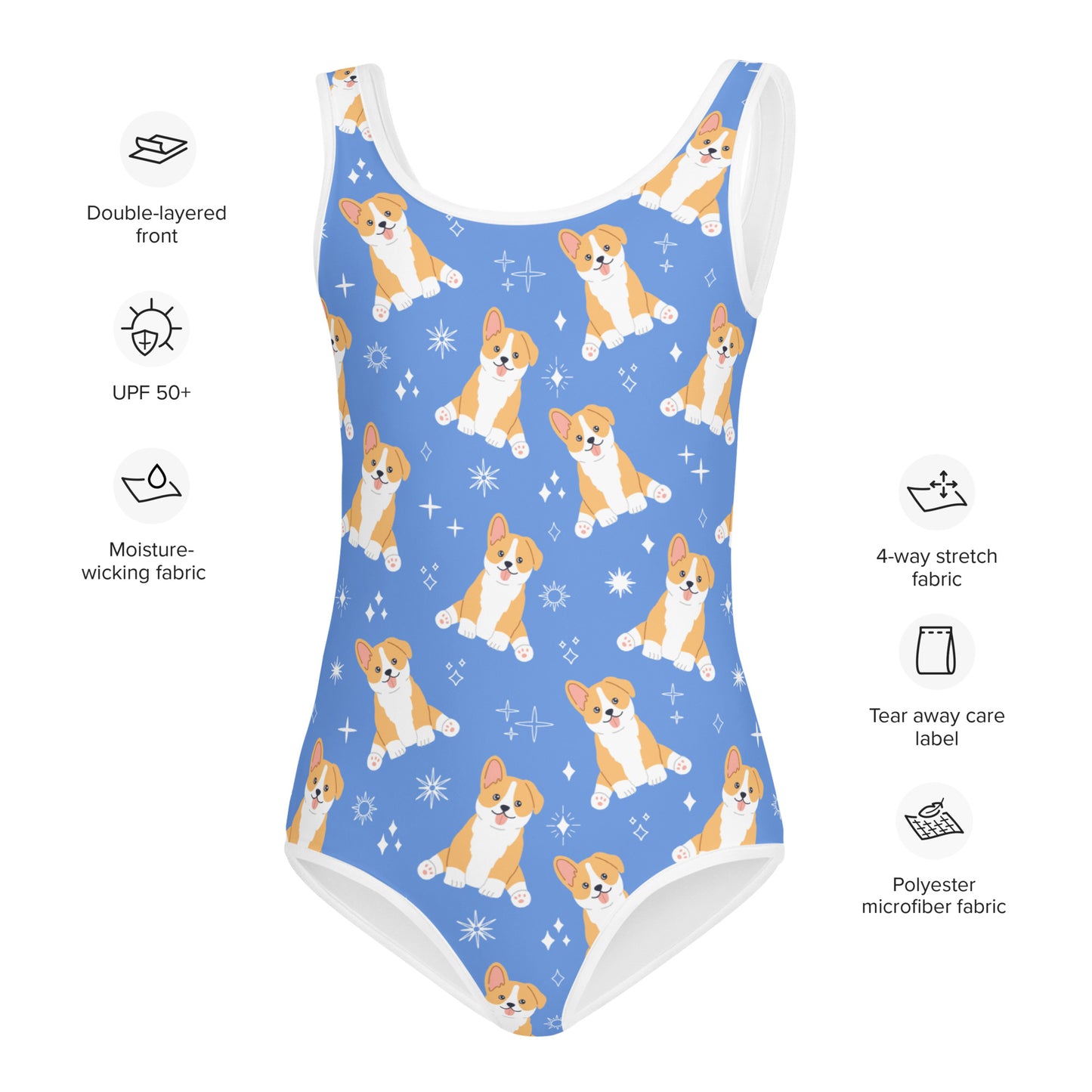 Girls Corgi Dog Buttery Soft Swimsuit With UPF 50+