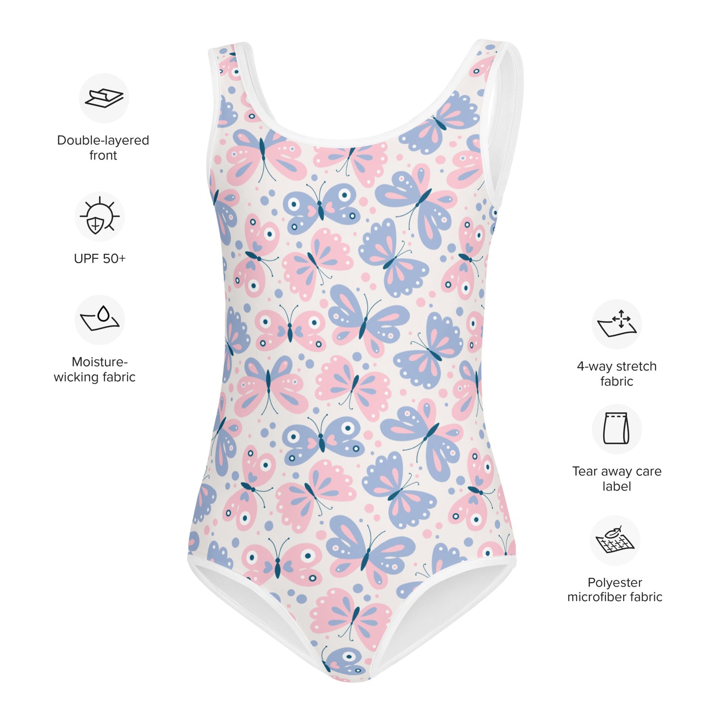 Girls Butterfly Pattern Buttery Soft Swimsuit With UPF 50+