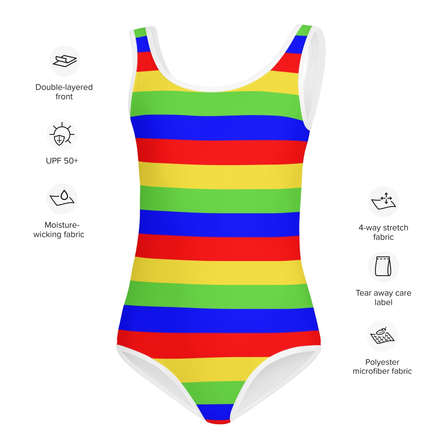 Girls Bright Stripes Buttery Soft Swimsuit With UPF 50+