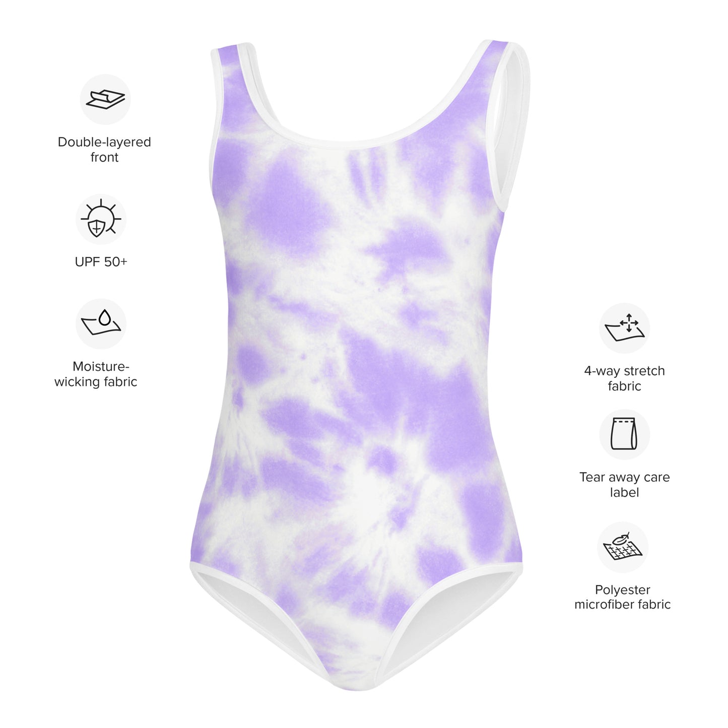 Girls Faux Purple Tie Dye Buttery Soft Swimsuit With UPF 50+