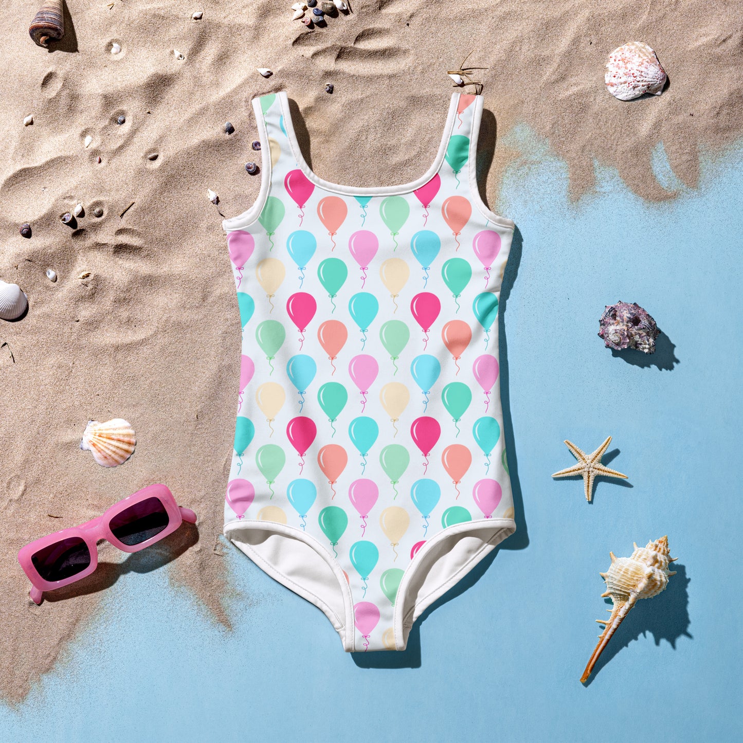 Girls Birthday Balloons Buttery Soft Swimsuit With UPF 50+