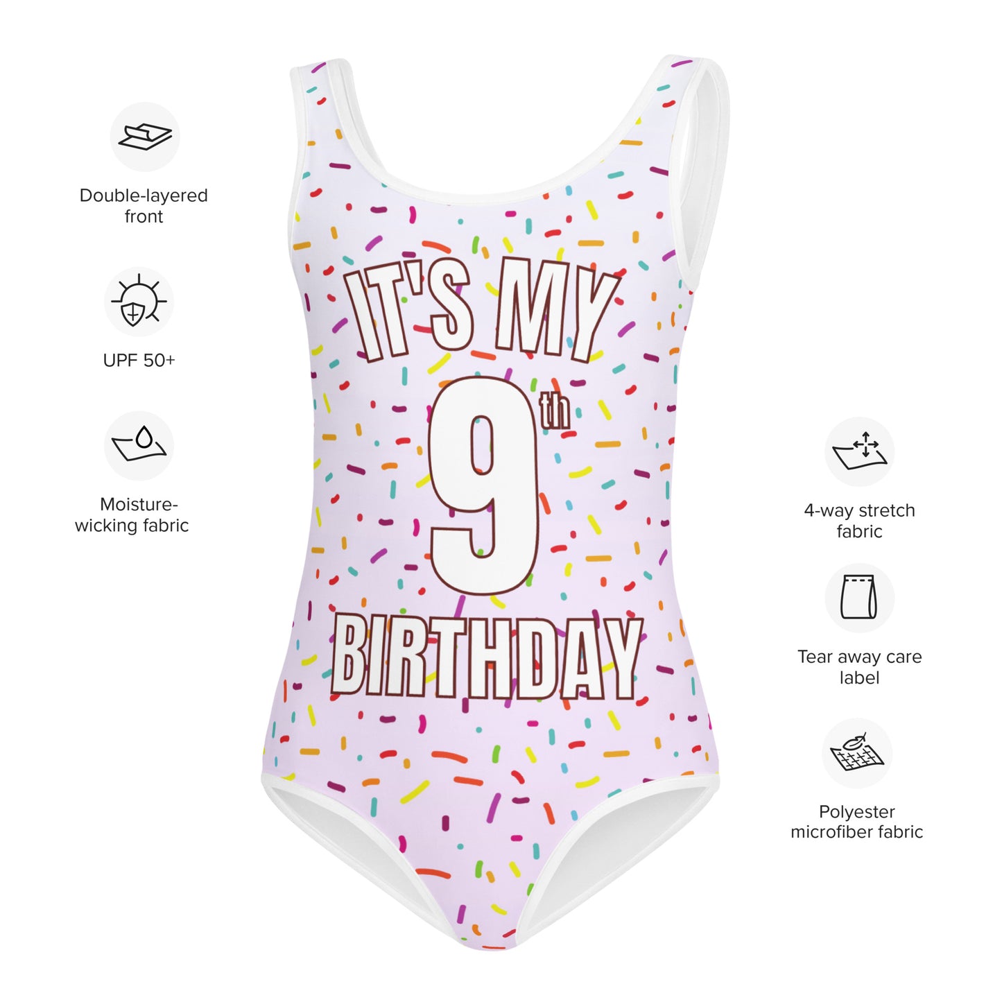 Girls Colorful Sprinkles Custom Age It's My Birthday Leotard With Name On Back