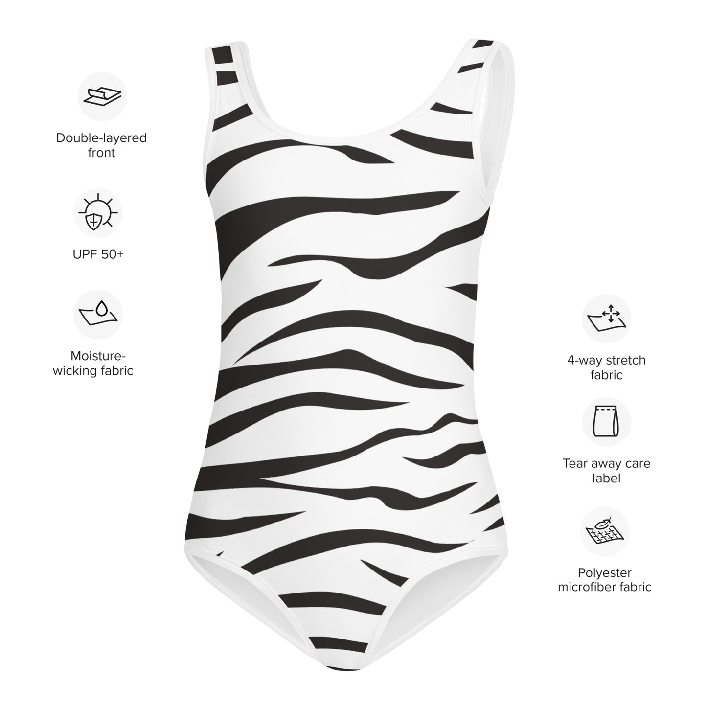Girls Zebra Pattern Buttery Soft Swimsuit With UPF 50+