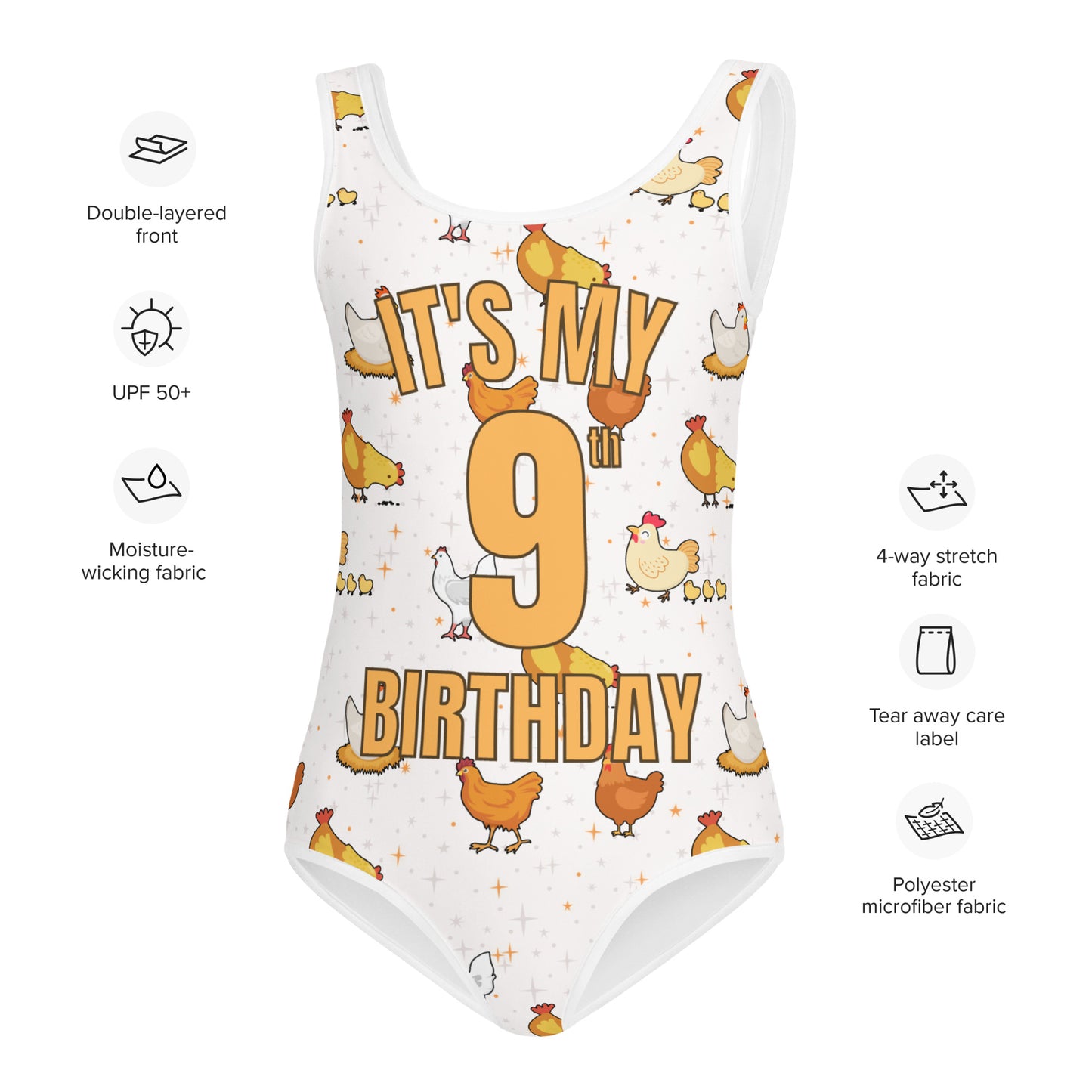 Girls Chicken Themed Custom Age It's My Birthday Swimsuit