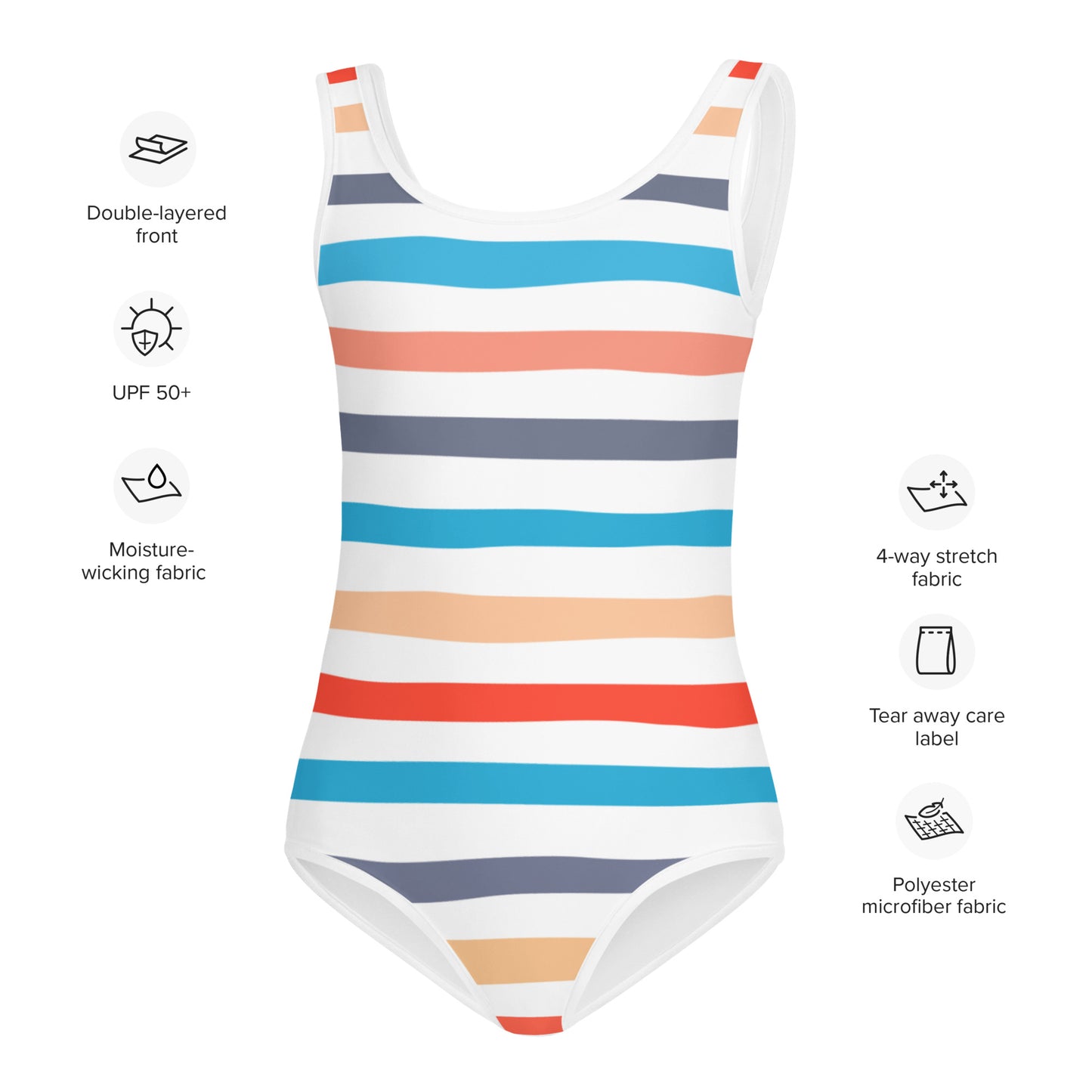 Girls Coastal Stripes Buttery Soft Swimsuit With UPF 50+