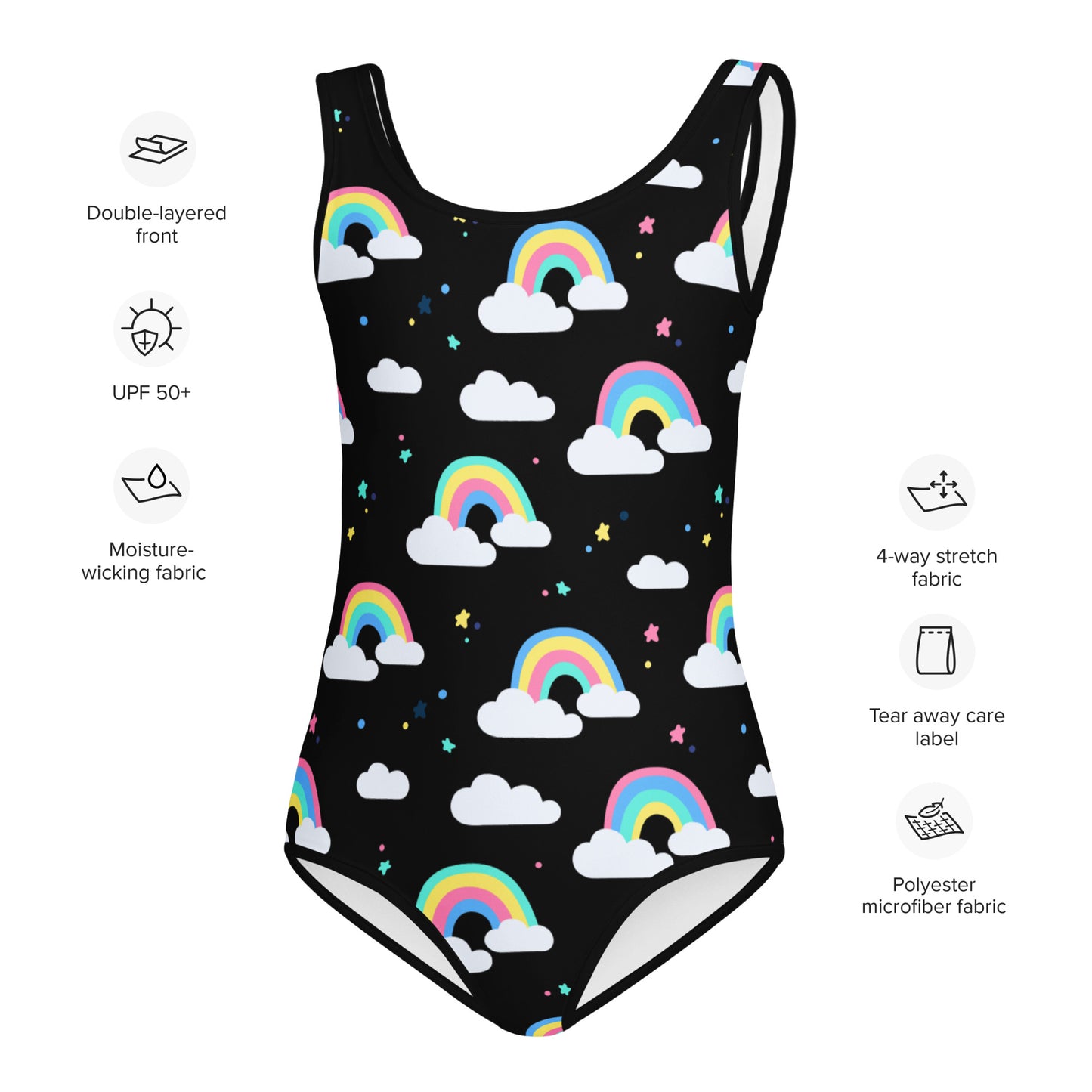 Girls Rainbow Clouds Buttery Soft Swimsuit With UPF 50+