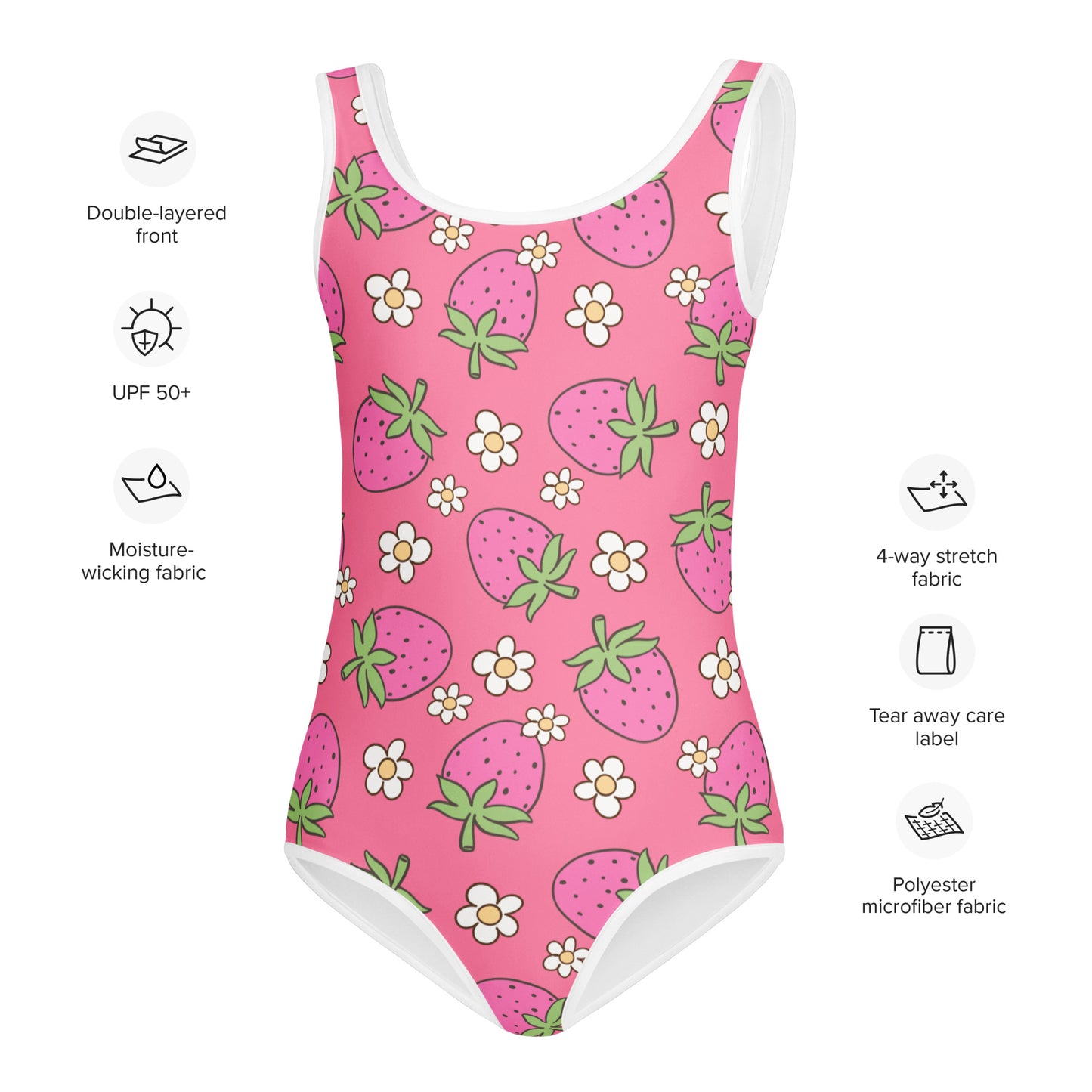 Girls Pink Strawberry Buttery Soft Swimsuit With UPF 50+