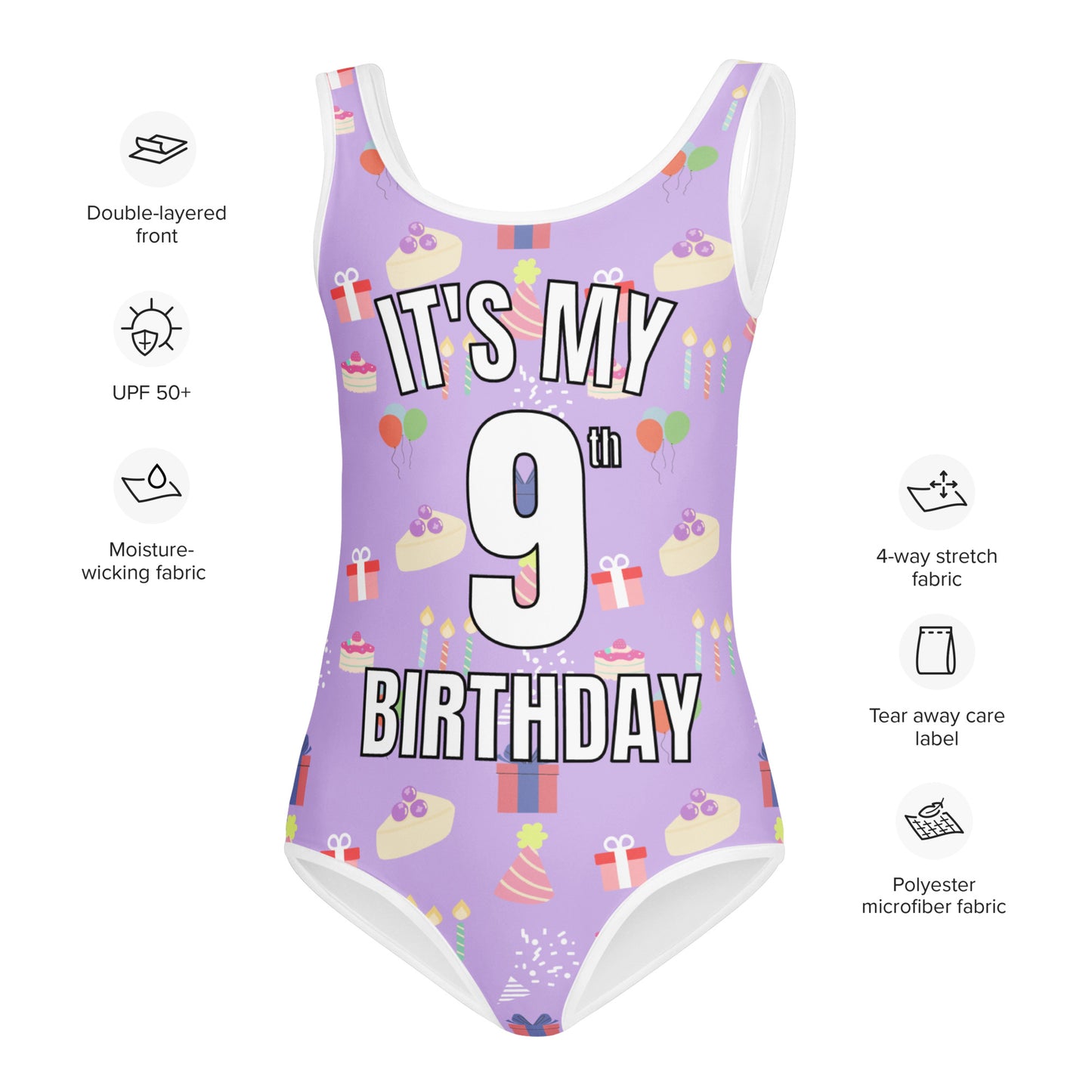 Girls Purple Birthday Pattern Custom Age It's My Birthday Swimsuit