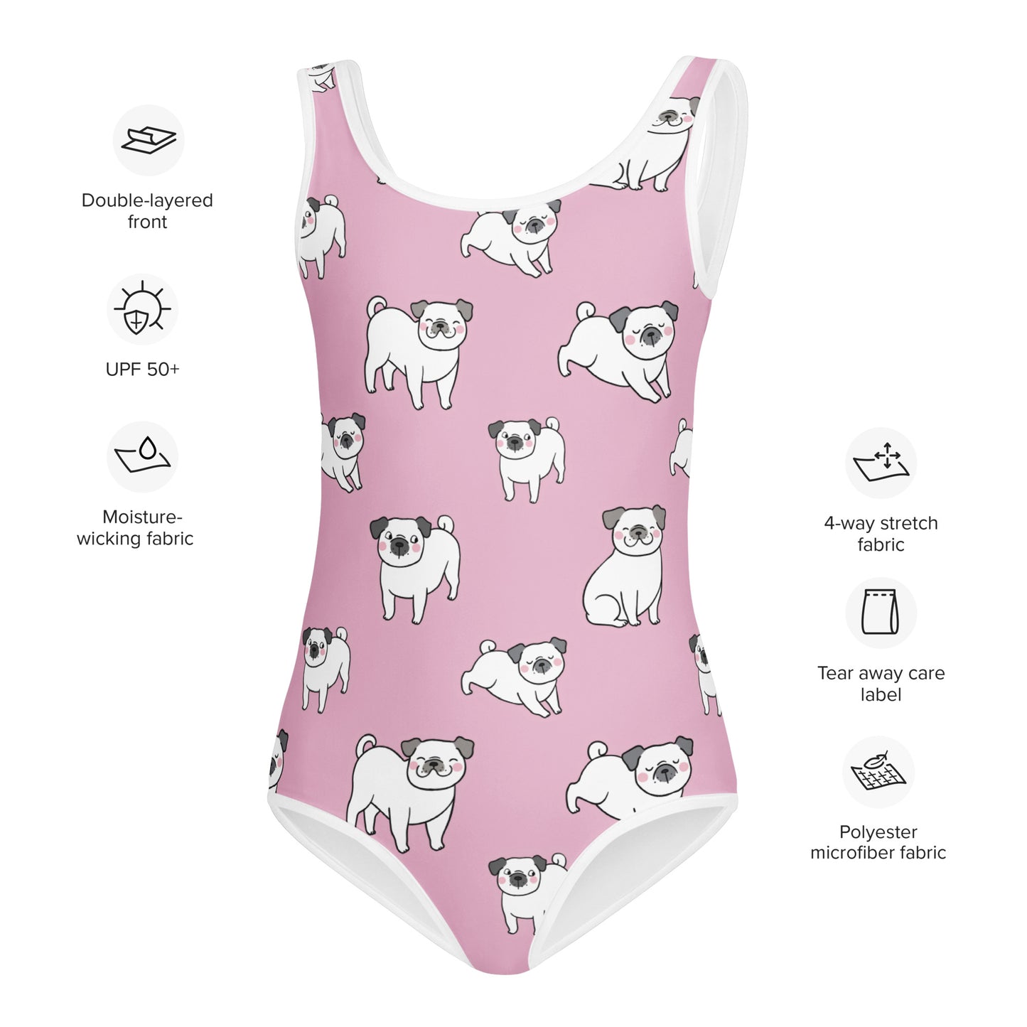 Girls Pink Pug Buttery Soft Leotard - Quick Drying For Dance and Gymnastics