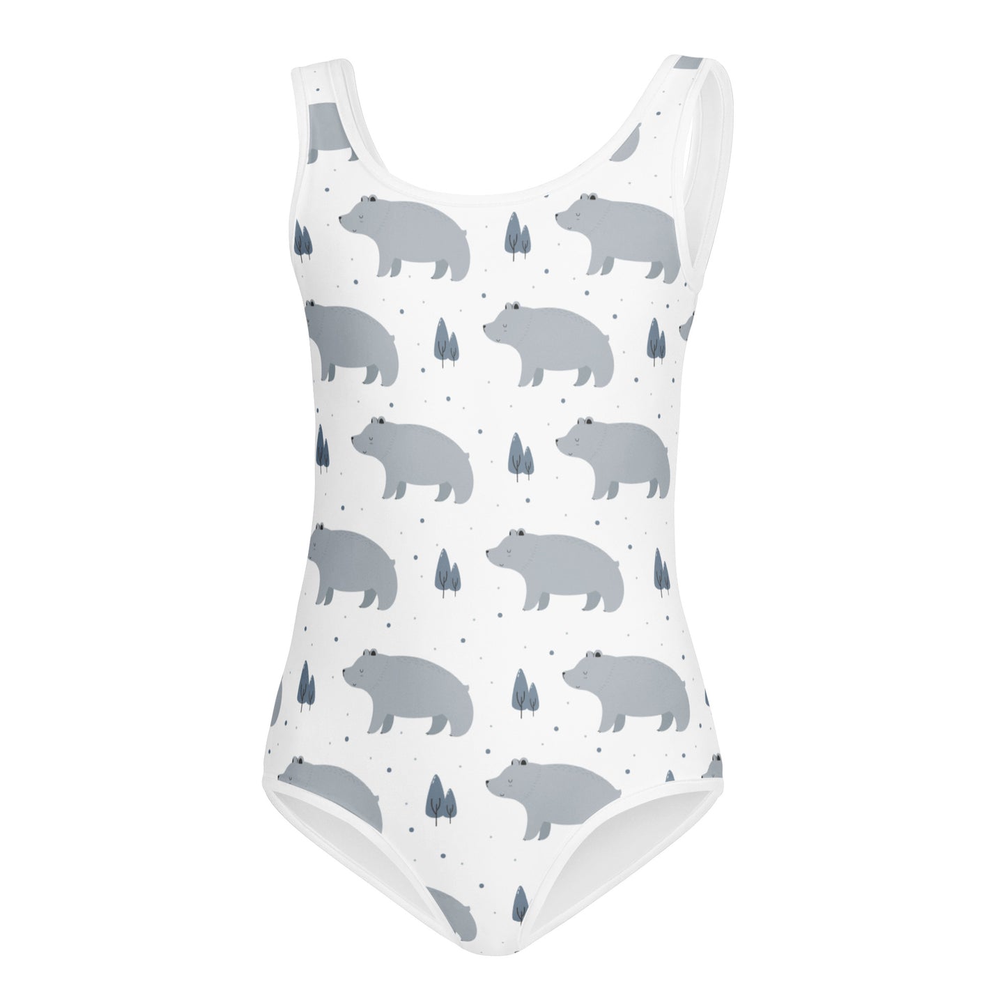 Girls White Gray Bear Buttery Soft Leotard - Quick Drying For Dance and Gymnastics