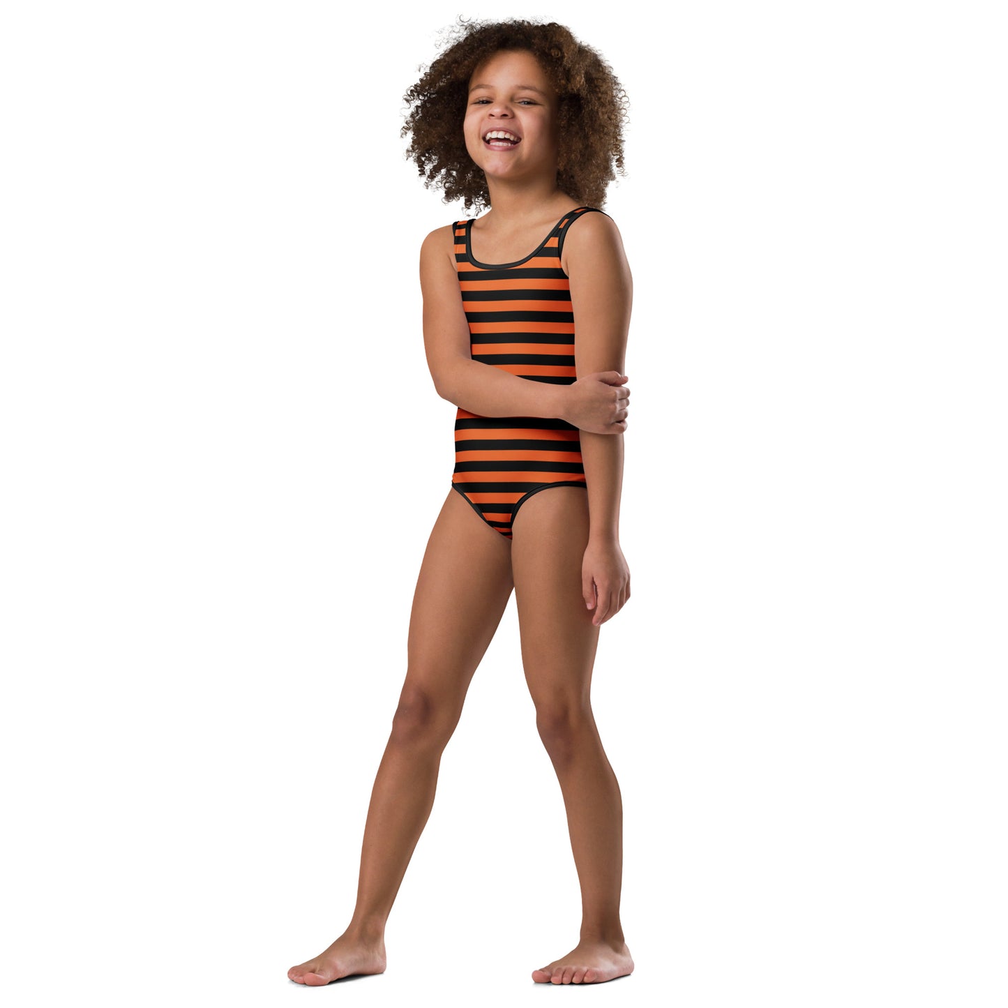 Girls Orange and Black Halloween Striped Buttery Soft Leotard - Quick Drying For Dance and Gymnastics