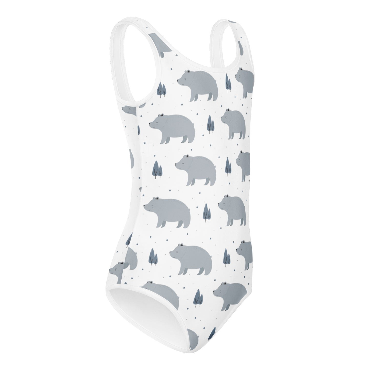 Girls White Gray Bear Buttery Soft Leotard - Quick Drying For Dance and Gymnastics