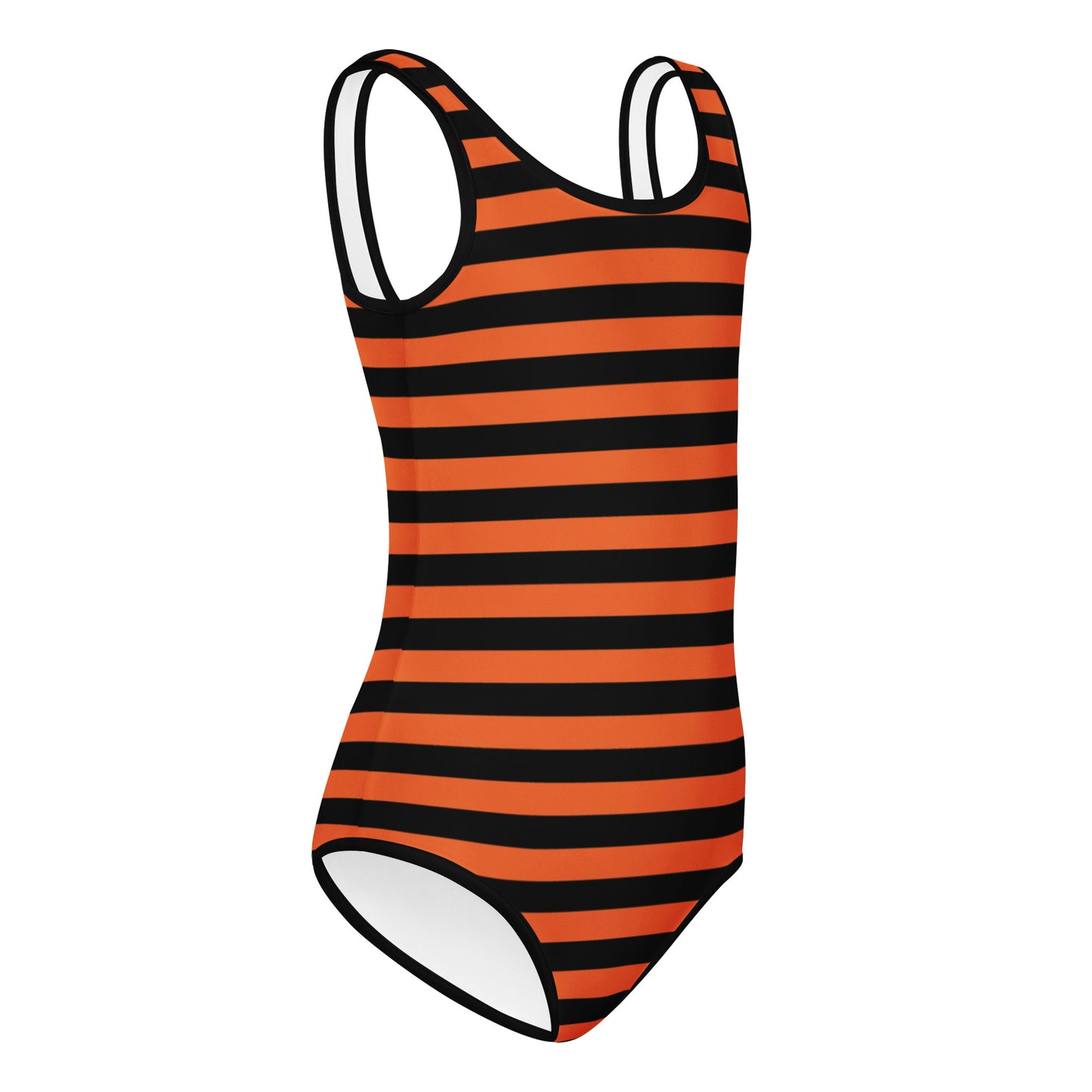 Girls Orange and Black Halloween Striped Buttery Soft Leotard - Quick Drying For Dance and Gymnastics