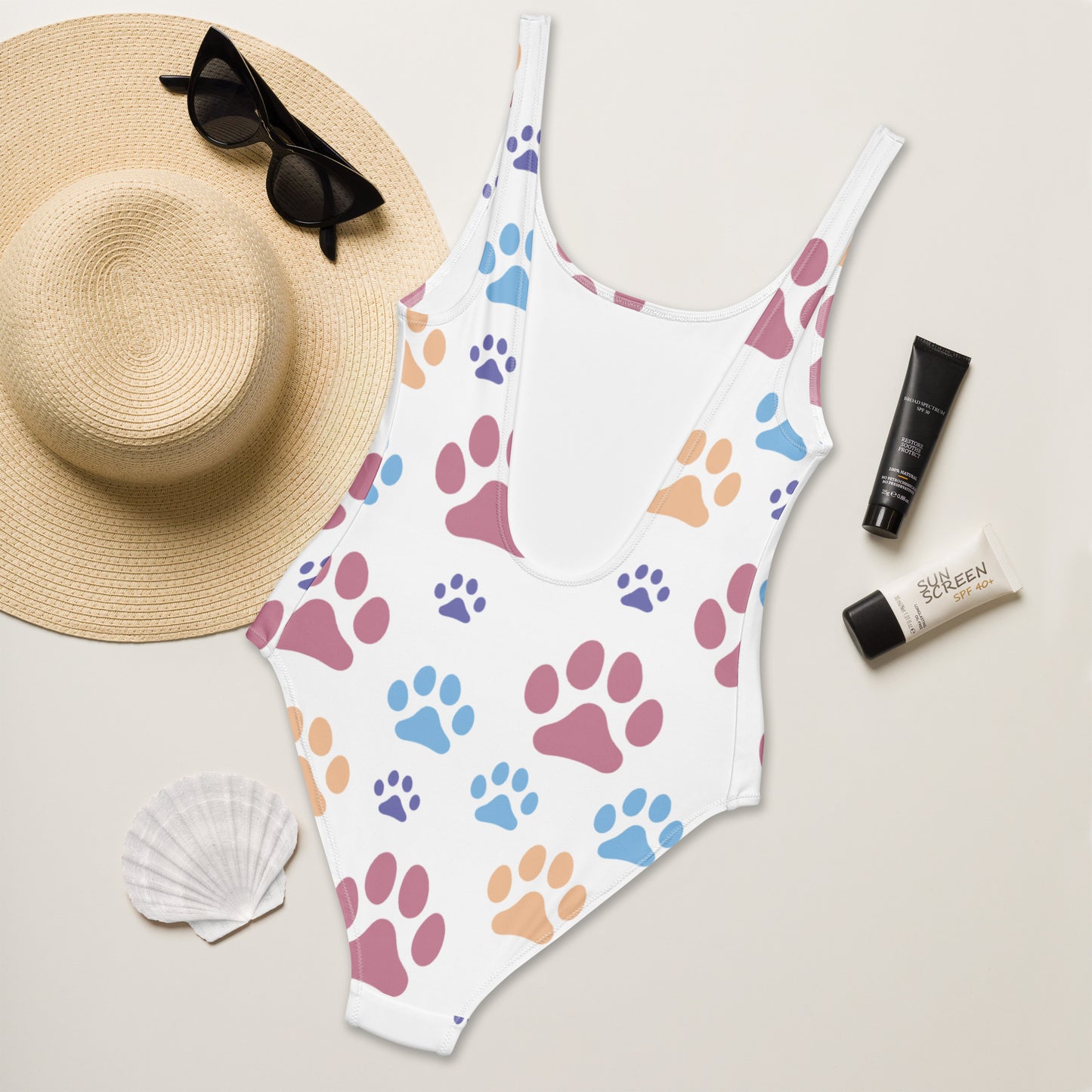 Women's Colorful Paw Print Buttery Soft Swimsuit With UPF 50+