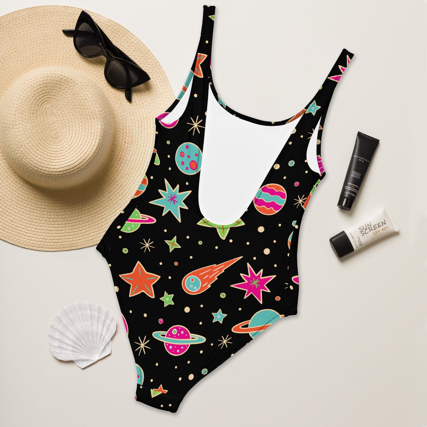 Women's Retro Neon Space Buttery Soft Swimsuit With UPF 50+