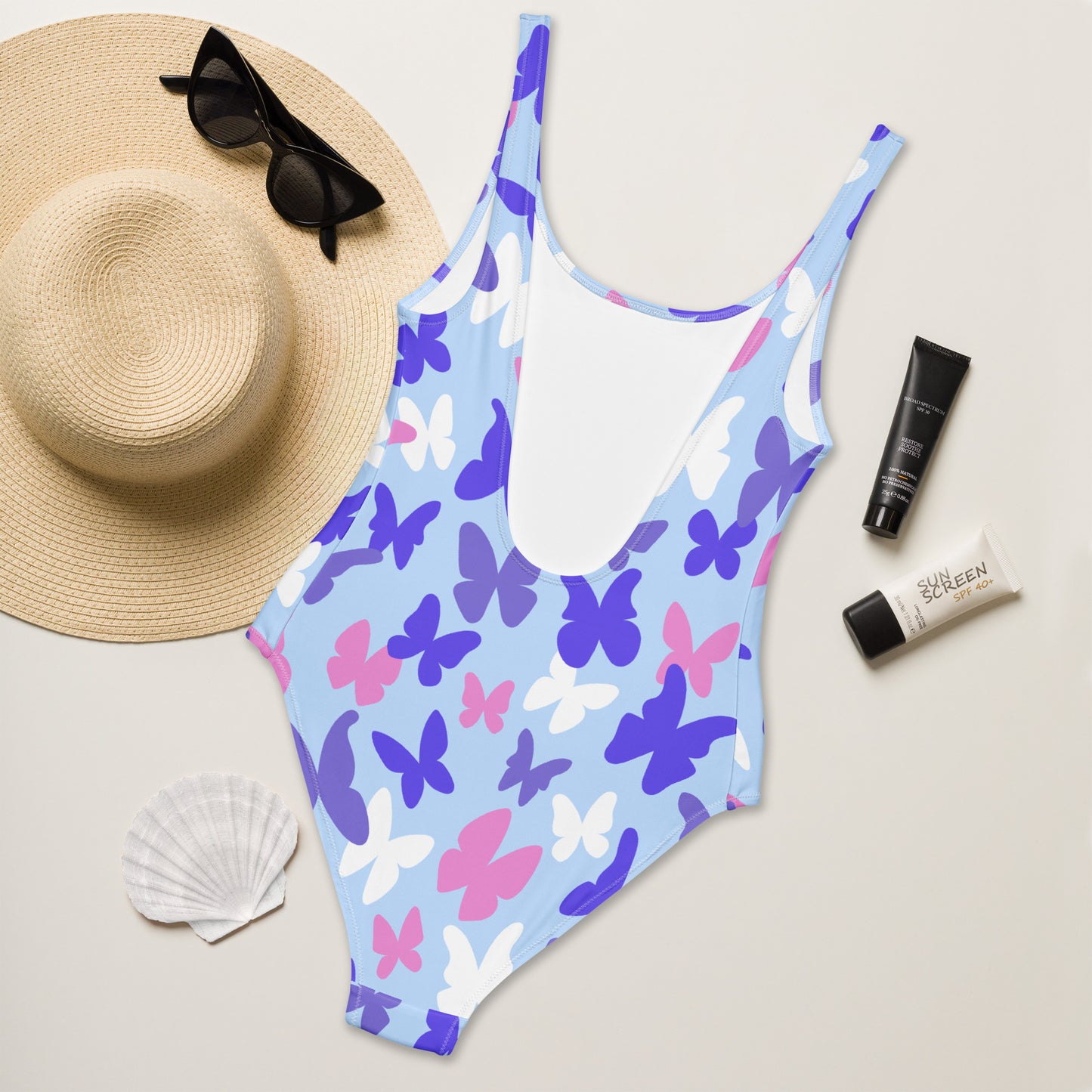 Women's Blue & Purple Butterfly Buttery Soft Swimsuit With UPF 50+