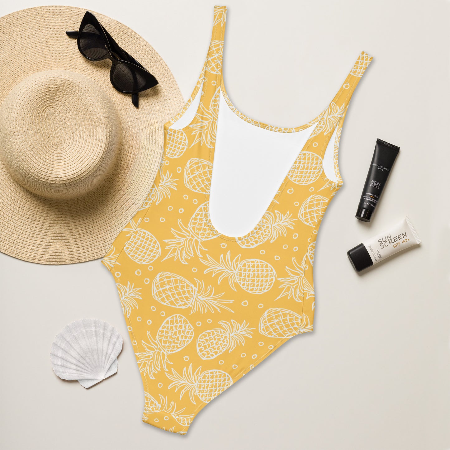 Women's Yellow Pineapple Buttery Soft Swimsuit With UPF 50+