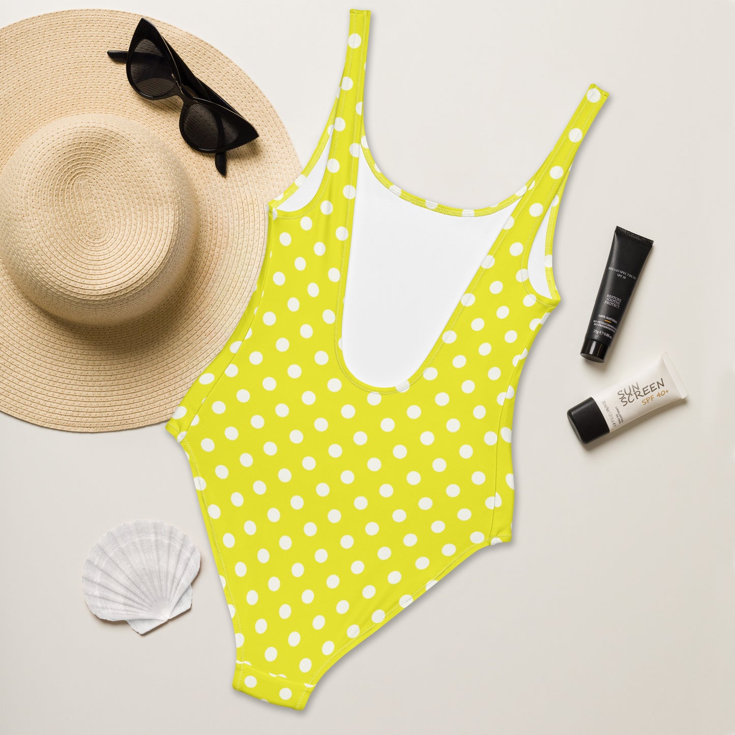 Women's Yellow Polka Dot Buttery Soft Swimsuit With UPF 50+