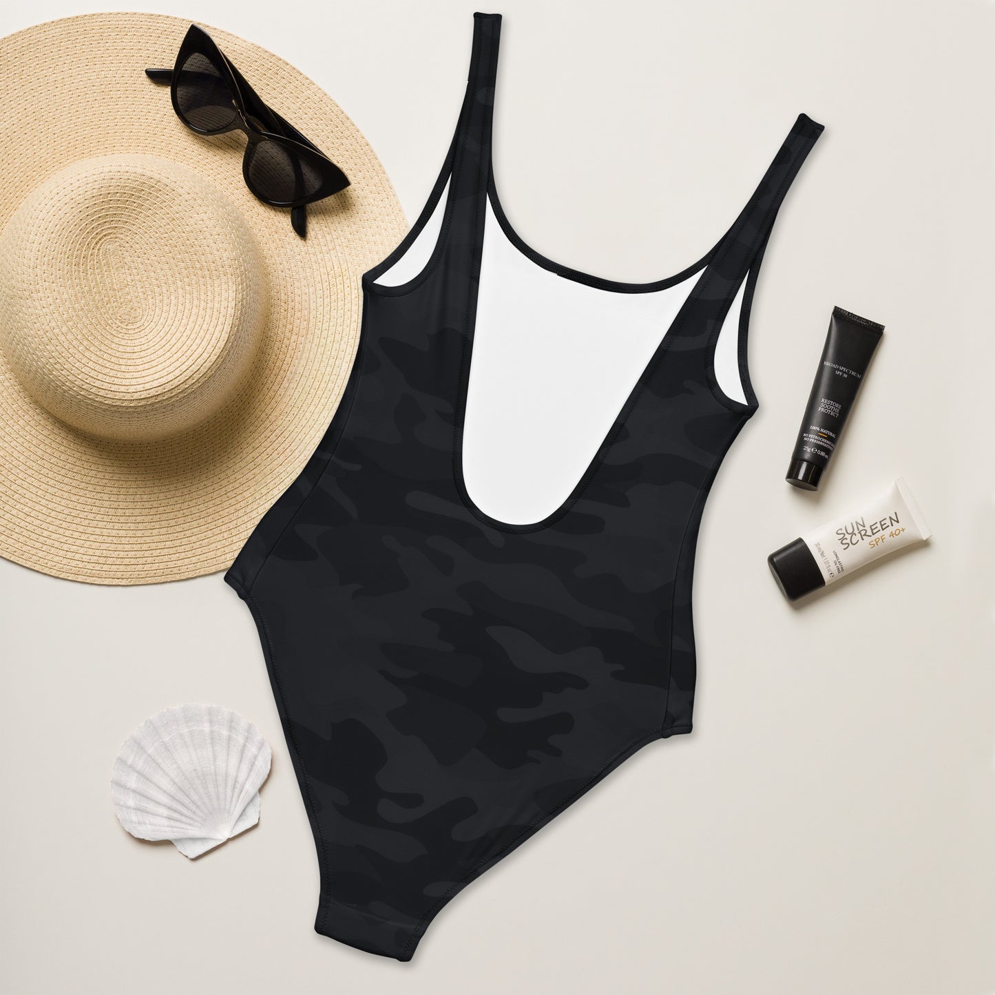 Women's Black Camo Buttery Soft Swimsuit With UPF 50+