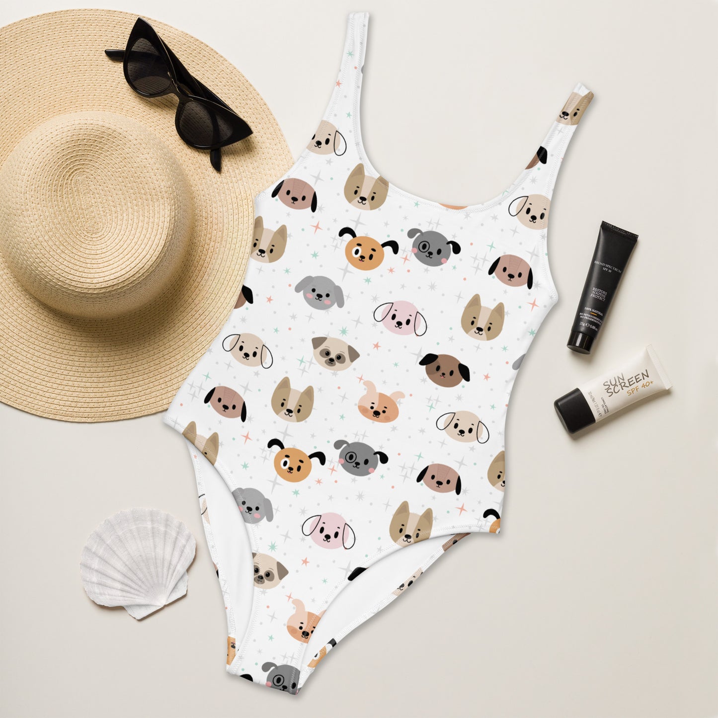Women's Dog Face Buttery Soft Swimsuit With UPF 50+