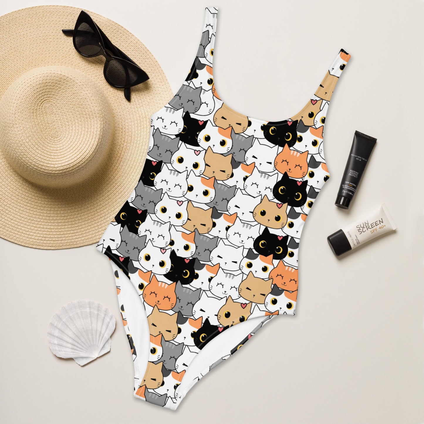 Women's Cat Face Buttery Soft Swimsuit With UPF 50+