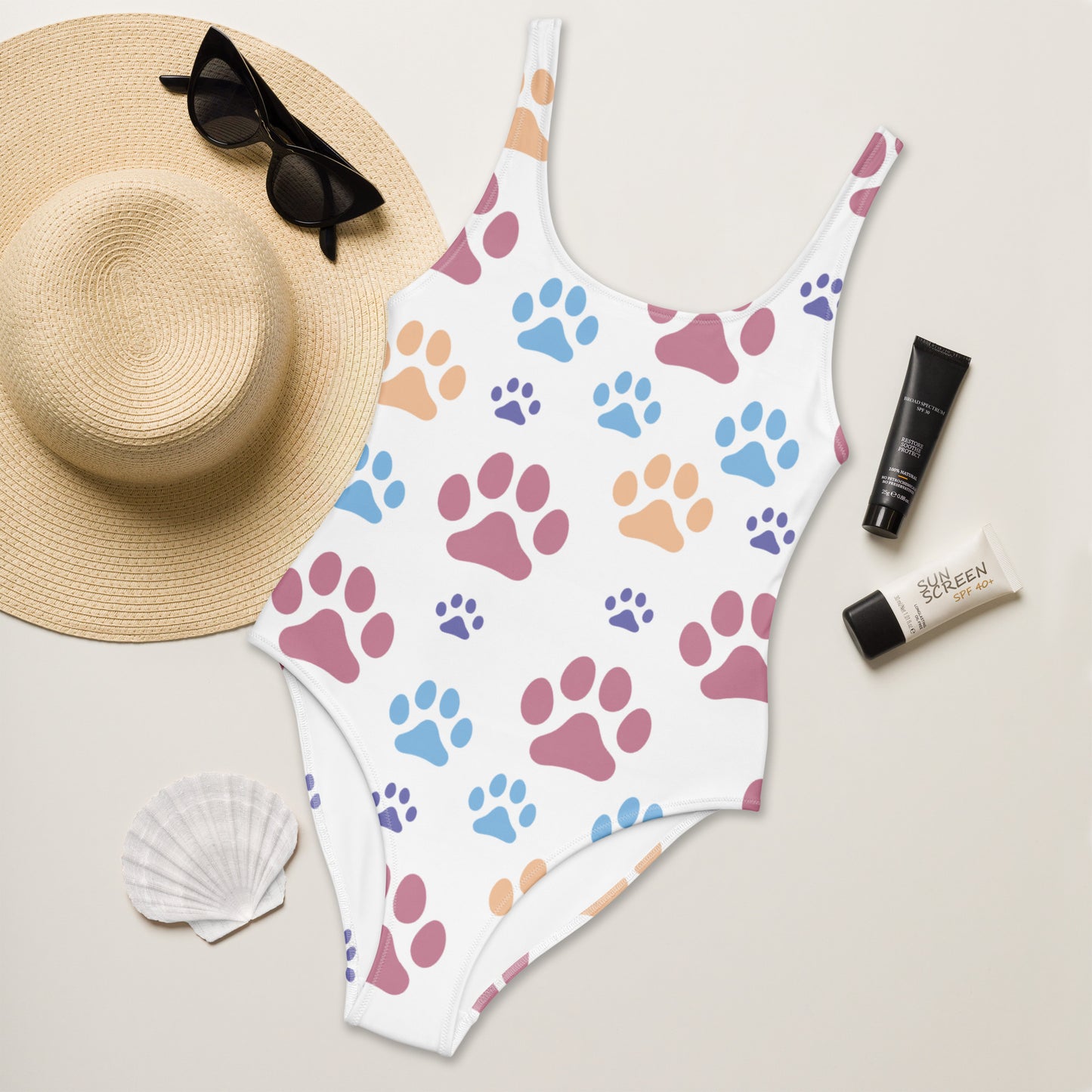 Women's Colorful Paw Print Buttery Soft Swimsuit With UPF 50+