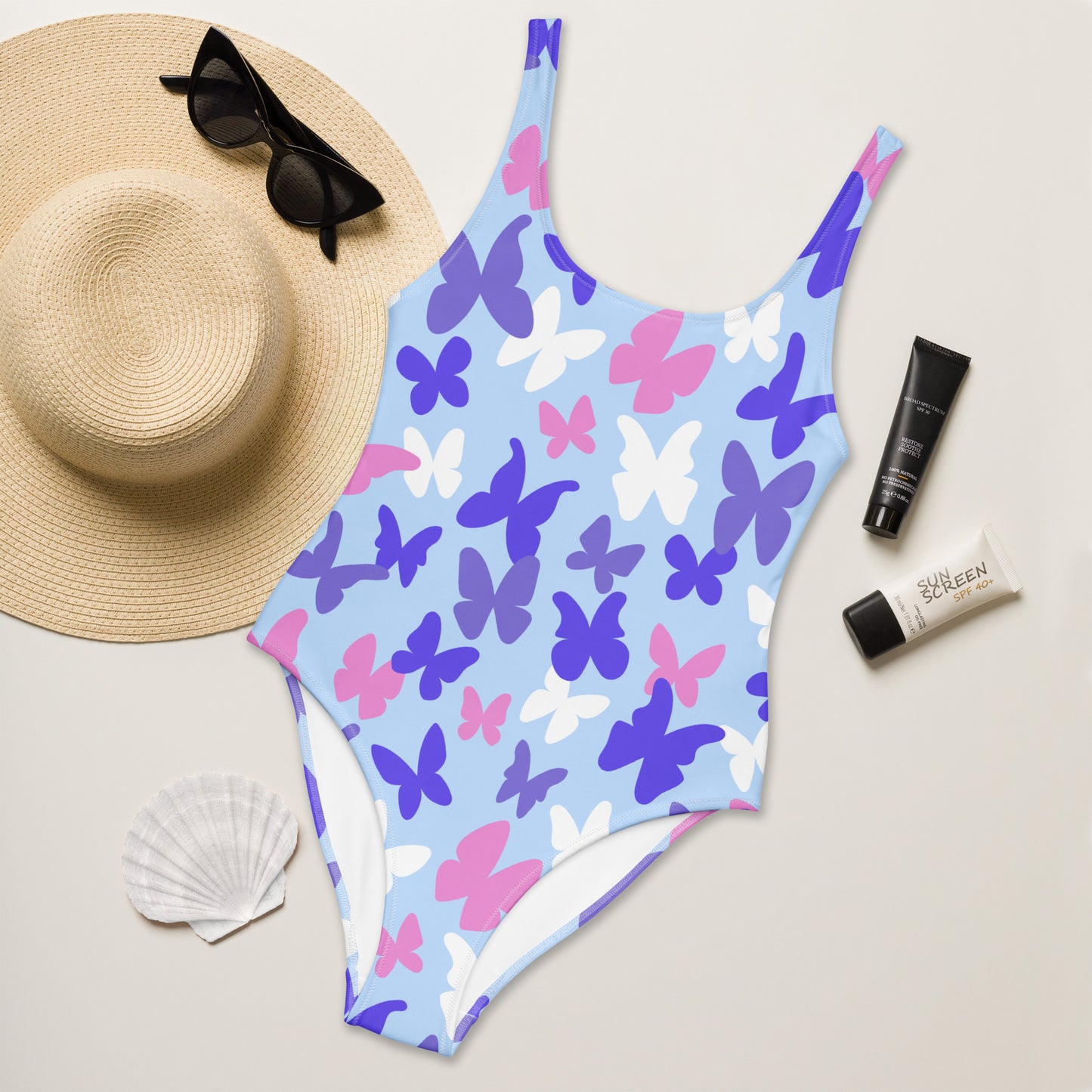 Women's Blue & Purple Butterfly Buttery Soft Swimsuit With UPF 50+