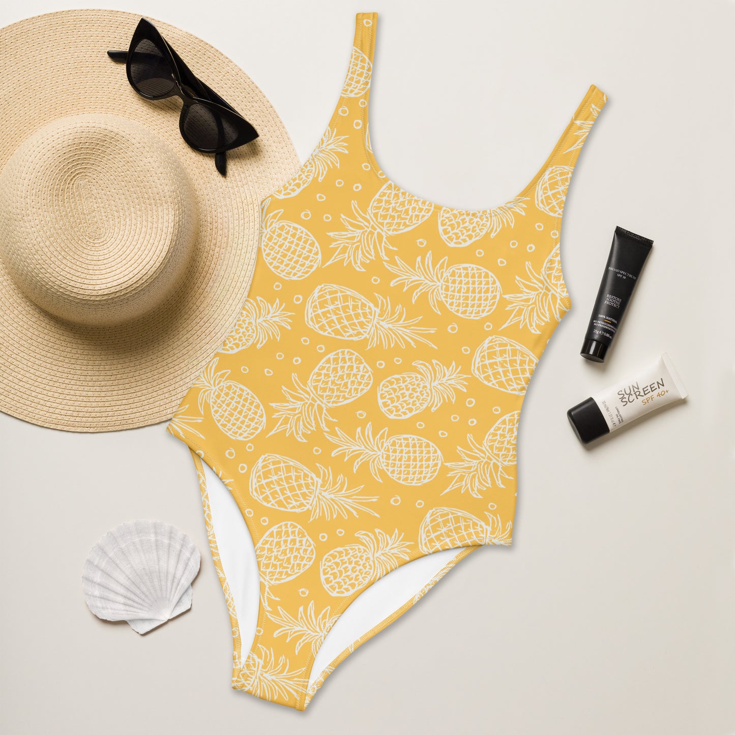 Women's Yellow Pineapple Buttery Soft Swimsuit With UPF 50+