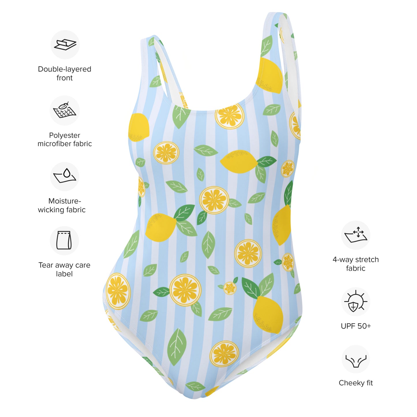 Women's Blue Lemon Stripe Buttery Soft Swimsuit With UPF 50+